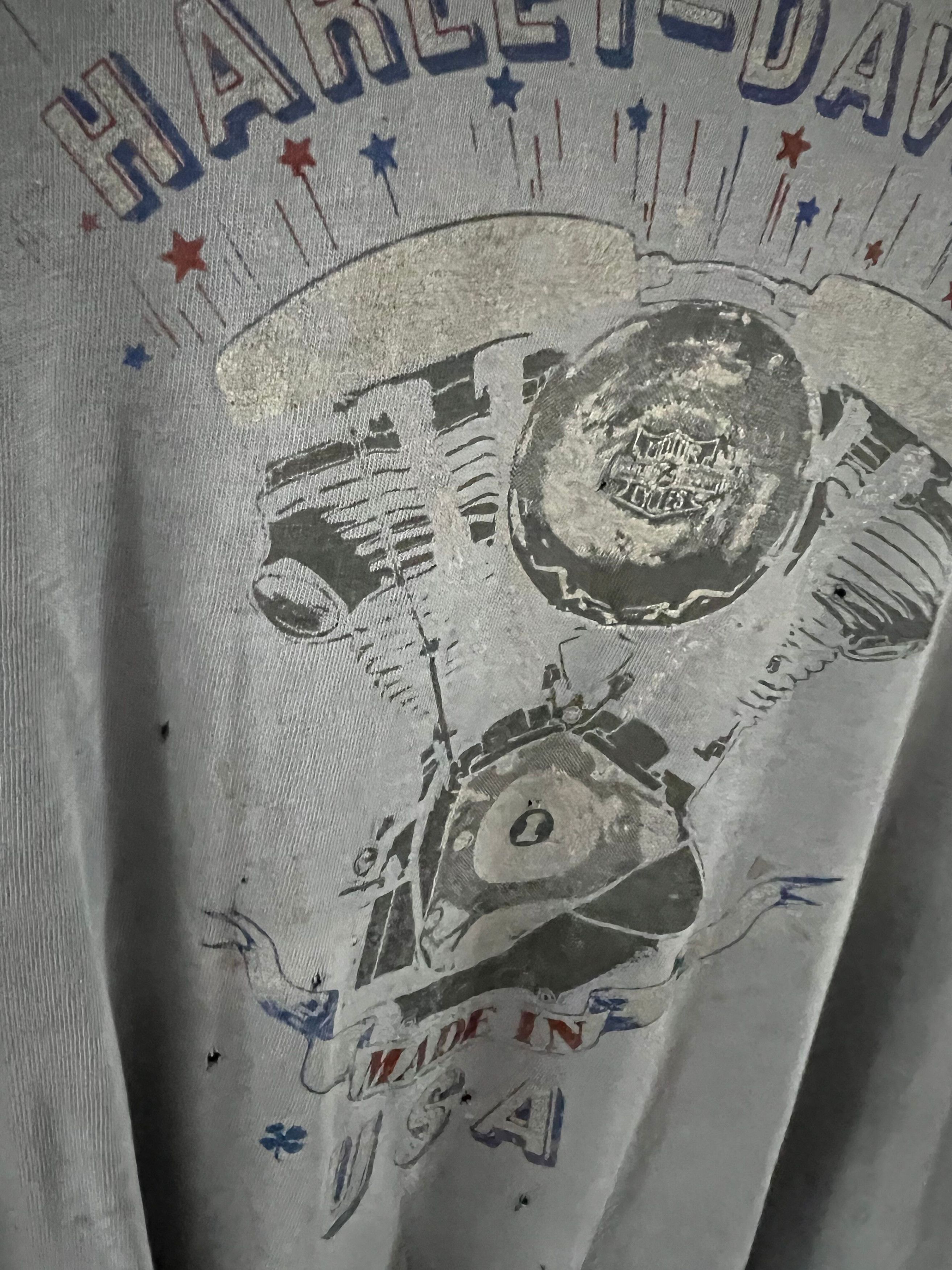 Harley Davidson × Vintage Super faded distressed Harley Davidson tee Size US L / EU 52-54 / 3 - 4 Thumbnail