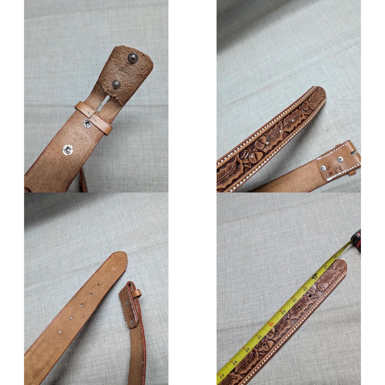Vintage VINTAGE handcrafted EAGLE Tooled Western Belt 32 Cowhide Leather brown 1-5/8" Regular Men Size 32 - 8 Thumbnail