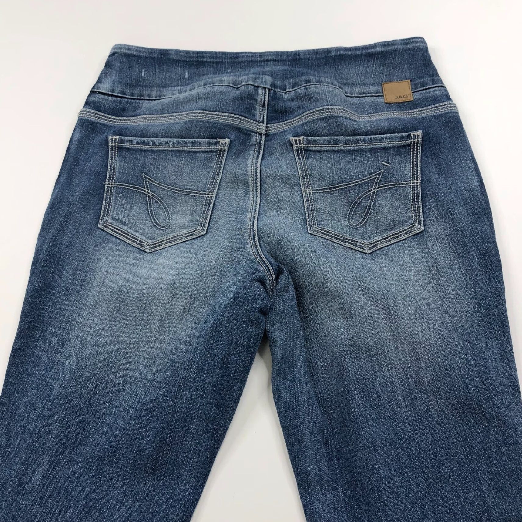 AG Jeans Jag Jeans Jeans Skinny 10 32 in 26 in Mid Rise Pull On Distressed Denim 5-Pocket Womens Clothing Jeans Blue Regular Size 10 Medium Wash Size 24" / US 00 / IT 34 - 3 Thumbnail