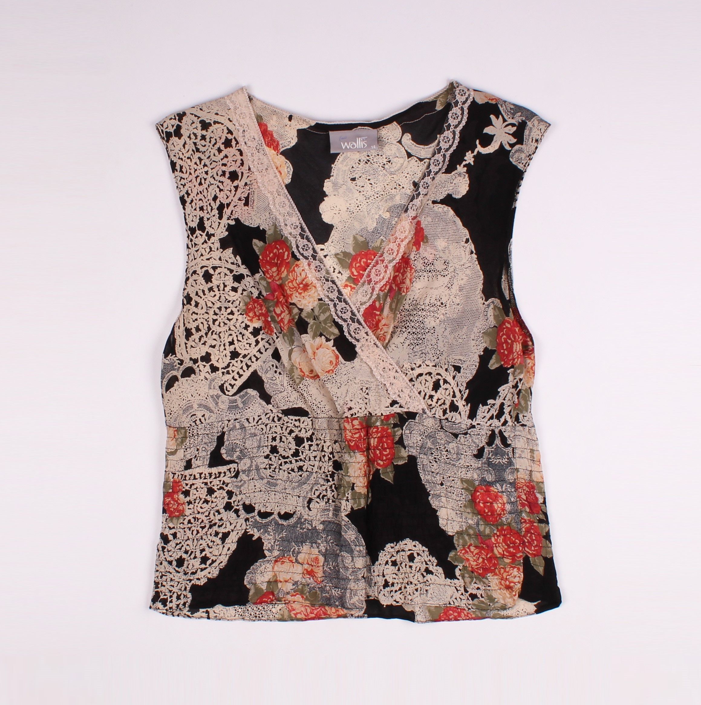 Vintage Vintage Wallis Y2K Mesh Floral V-Neck Blouse Top Size L / US 10 / IT 46 - 4 Thumbnail