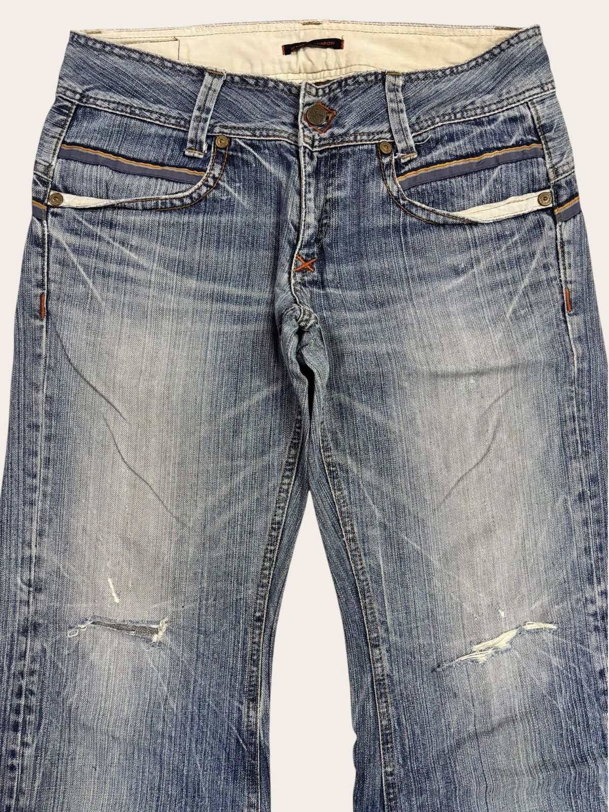 If Six Was Nine Japan Blue Way Grunge Faded Heavy Flared Jeans Size US 33 - 5 Thumbnail