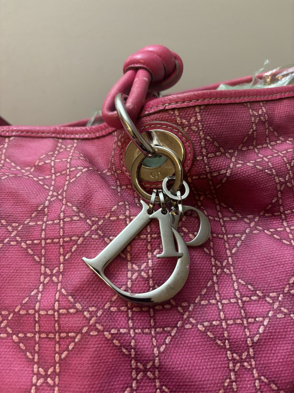 Christian Dior Lady Dior Cannage Print Canvas Tote Bag Pink