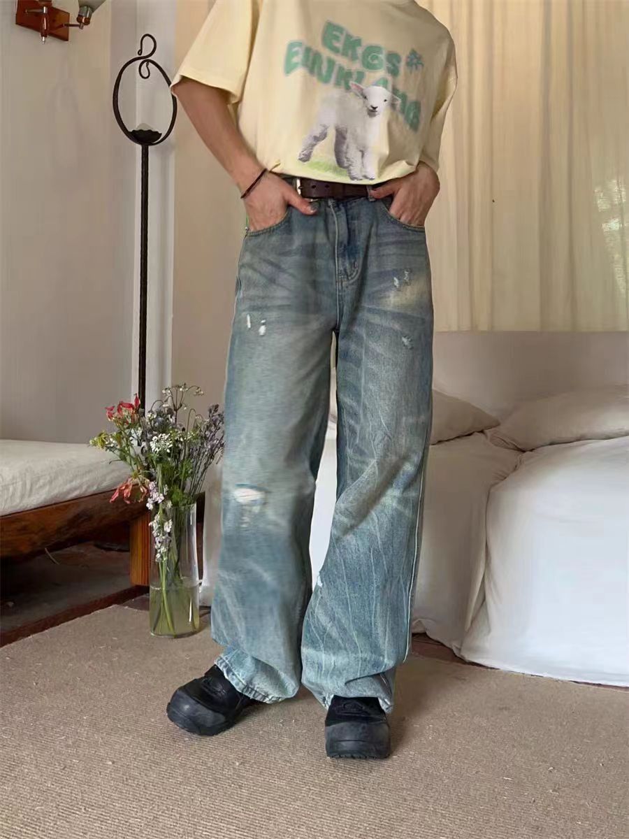 Japanese Brand × Jean Washed and distressed baggy straight-leg jeans Size US 32 / EU 48 - 1 Thumbnail