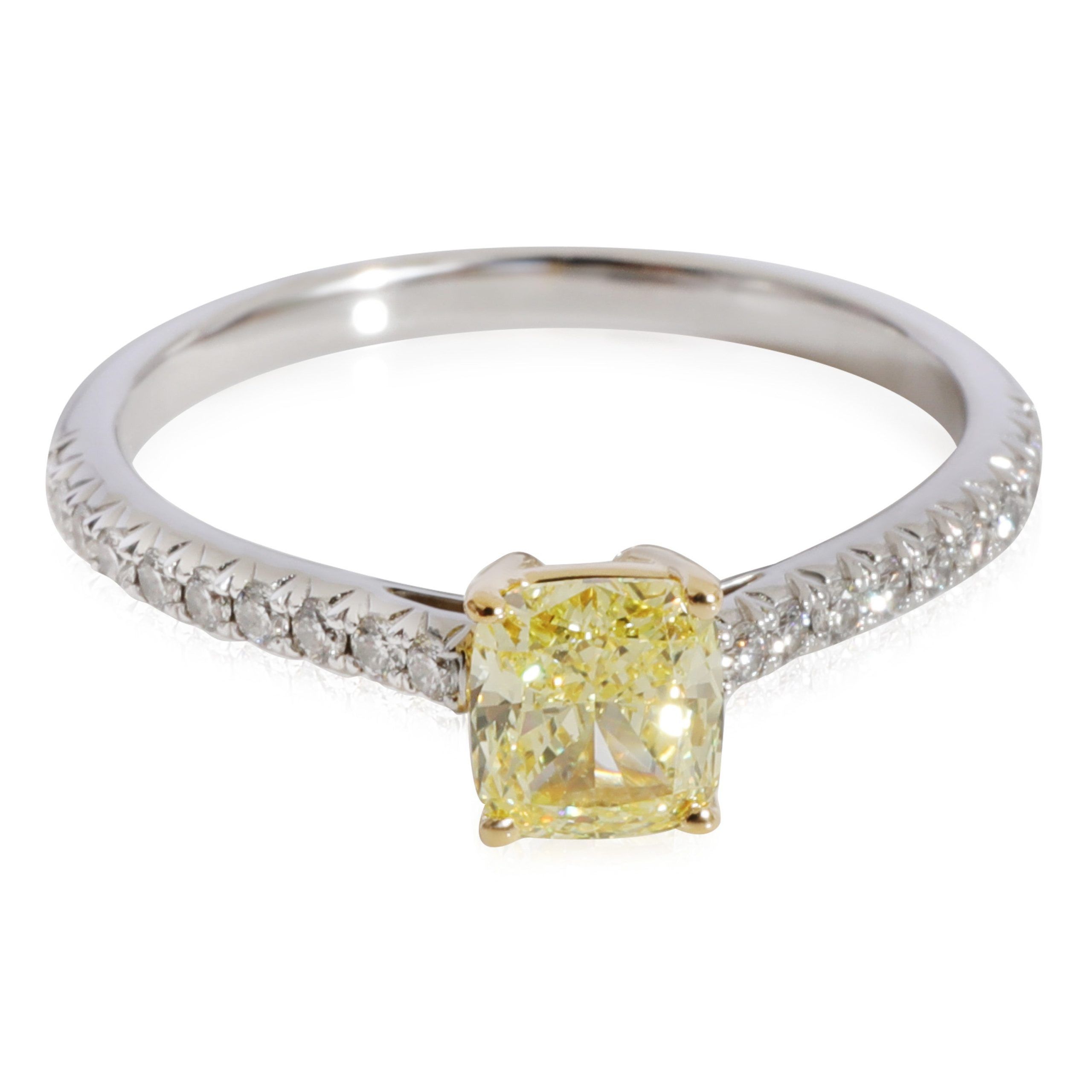 image of Tiffany Co Tiffany Novo Fancy Yellow Diamond Engagement In 18K Gold/platinum 0.92 Ctw, Women's