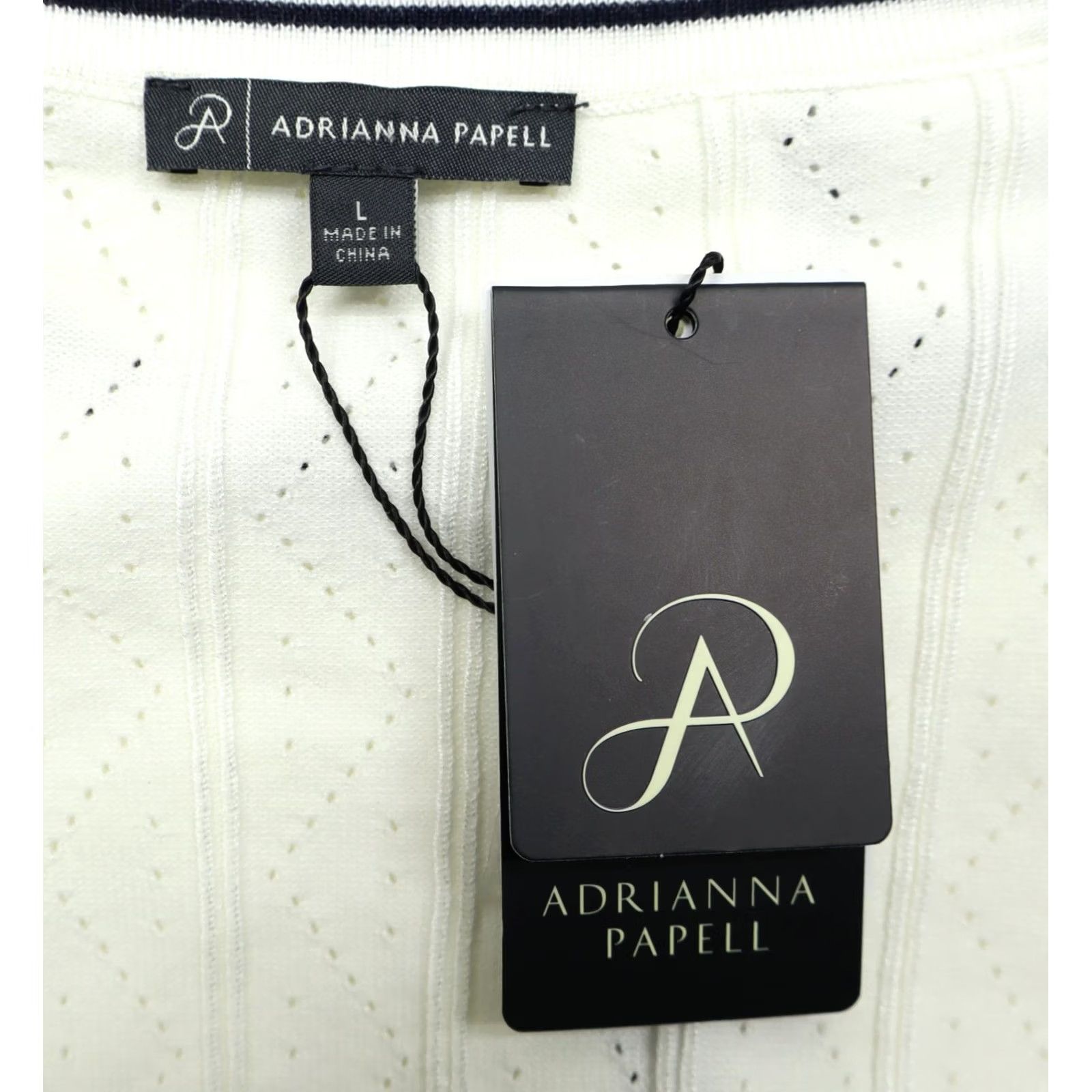 Adrianna Papell Adrianna Papell Women's Sweater Cardigan Ivory White Trim Tipped Pointelle L NEW Size L / US 10 / IT 46 - 7 Thumbnail
