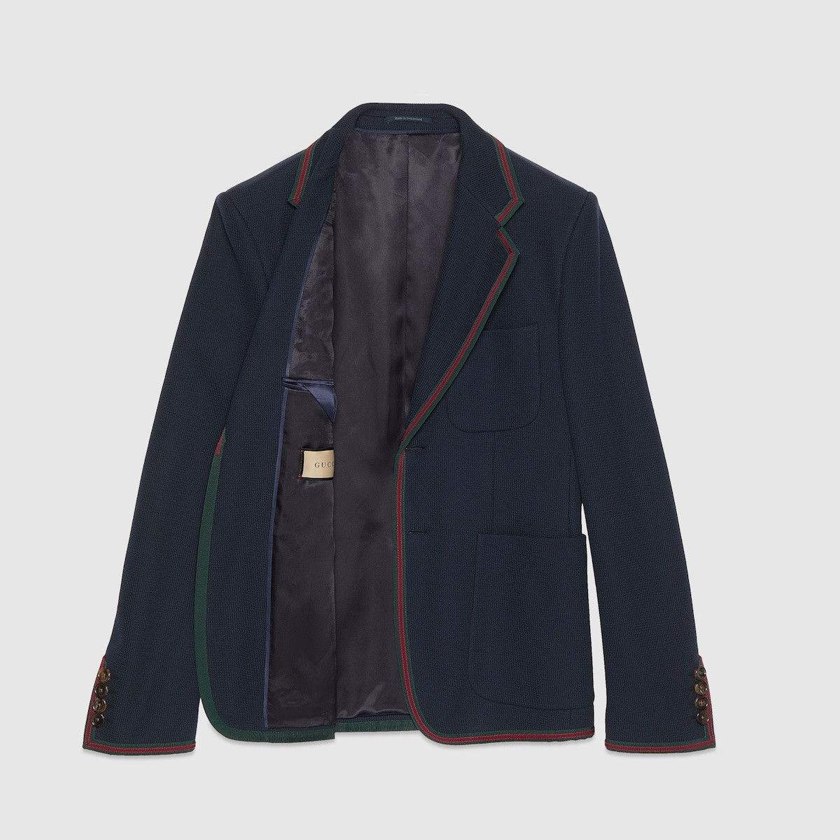 Gucci o1s1wg110125 Cotton Jersey Jacket With Web in Dark Blue Size US M / EU 48-50 / 2 - 3 Thumbnail
