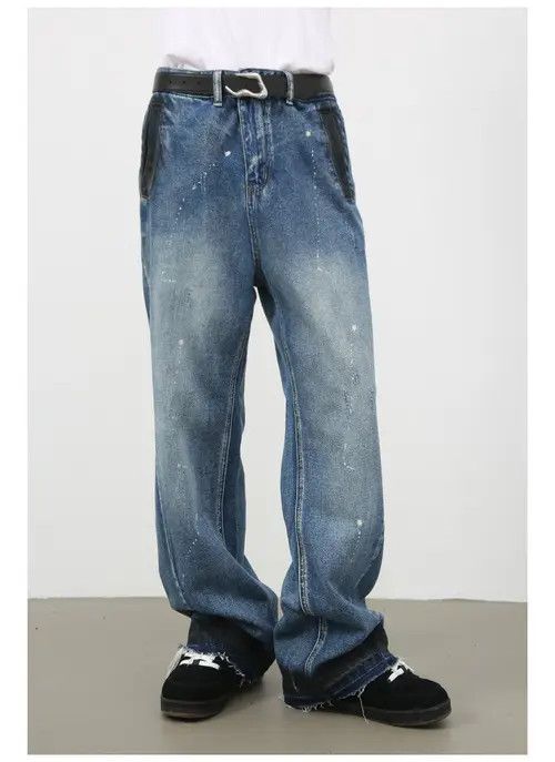 VIBE Men's American street loose raw edge washed wide leg jeans Size US 32 / EU 48 - 2 Thumbnail