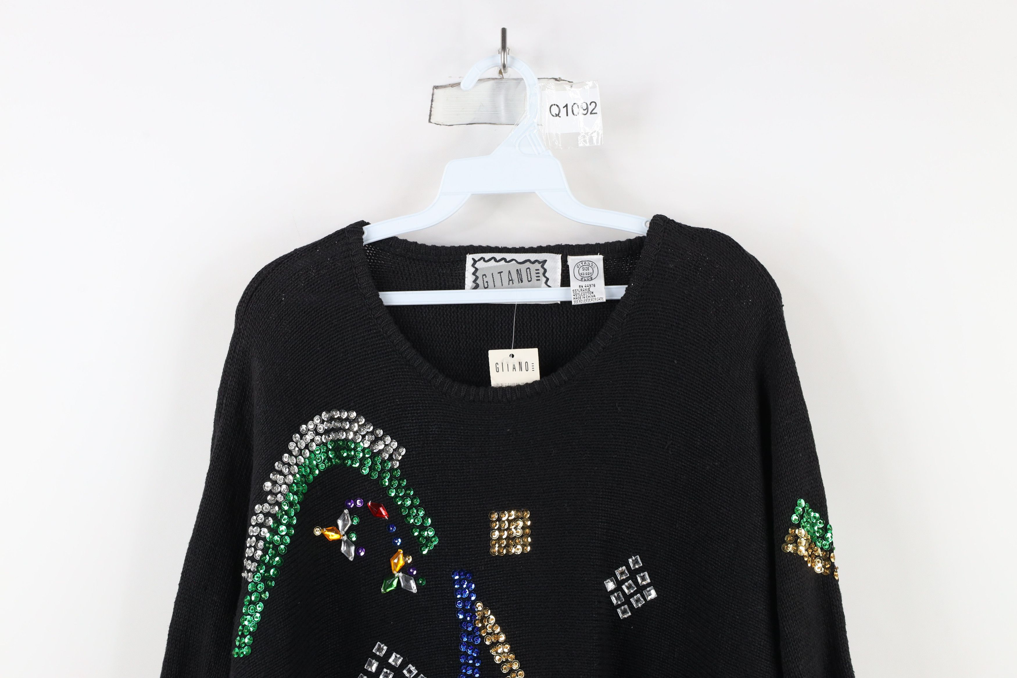 Vintage Deadstock Vintage 90s Streetwear Sequin Knit Sweater Black Size 3XL / US 20-22 - 2 Thumbnail