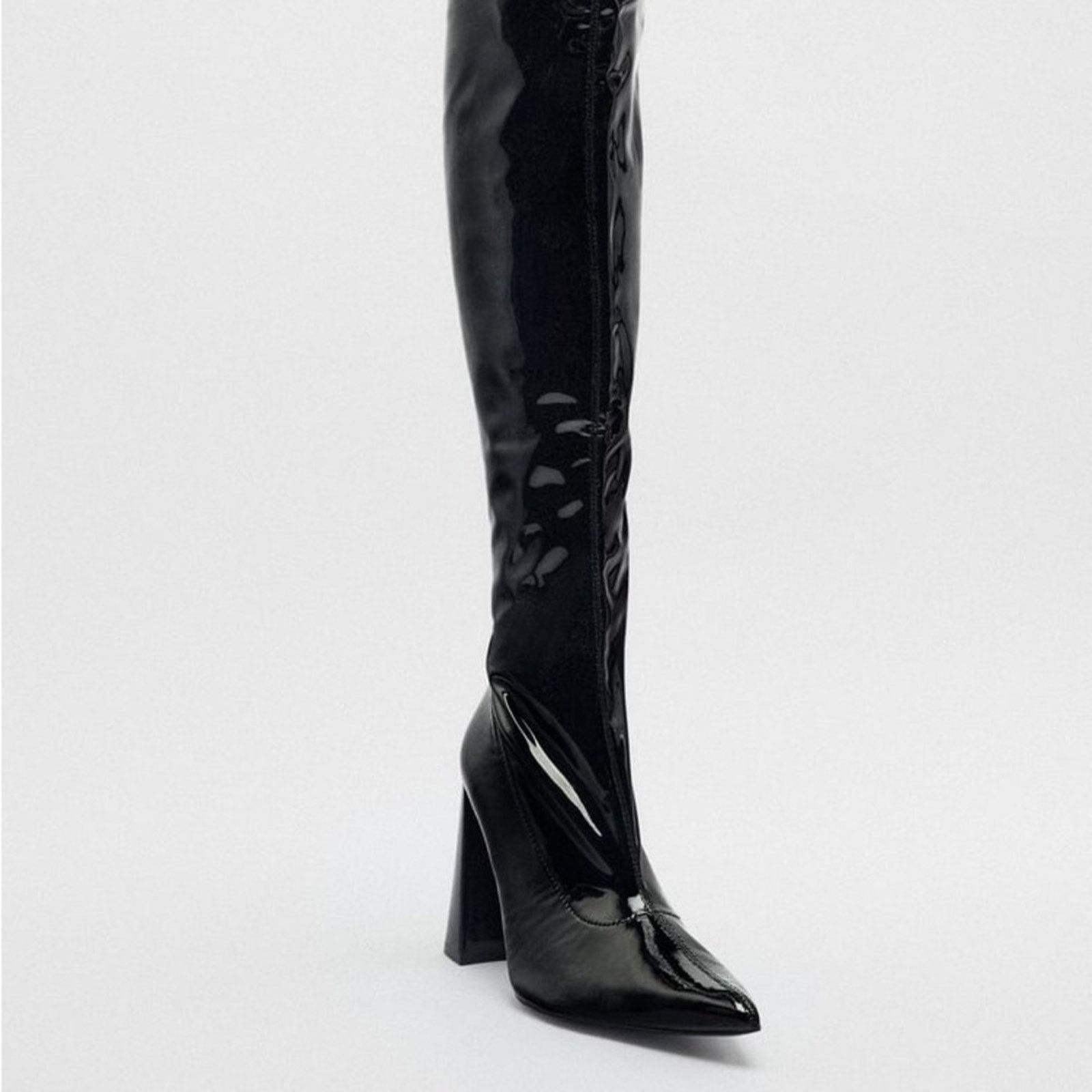 Zara ZARA HIGH HEEL OVER THE KNEE BOOTS BLACK Size US 6.5 / IT 36.5 - 5 Thumbnail
