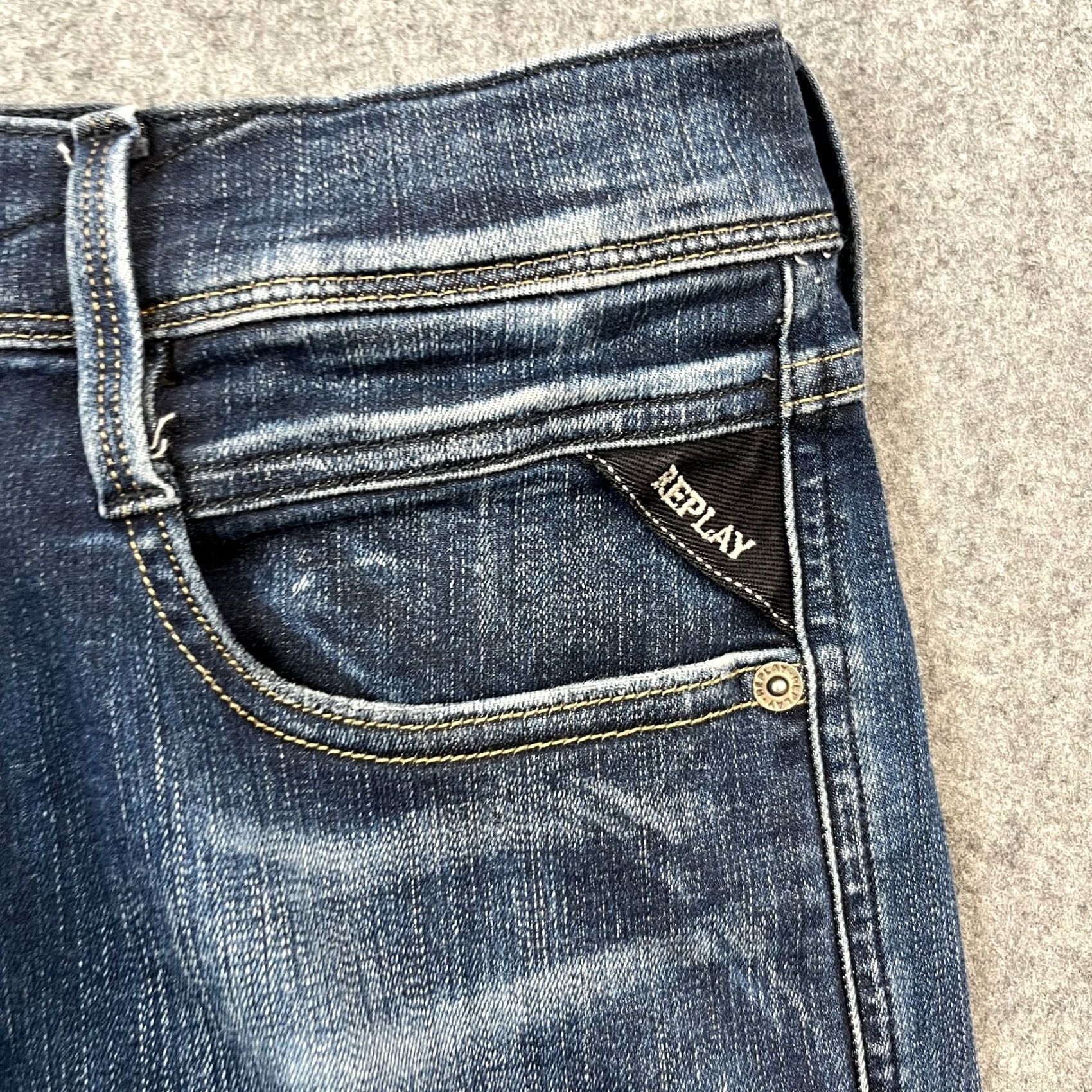 Replay Replay Jeans Slim Tapered 30 34 Dark Wash Blue Whiskers Stretch Anbass Men Size US 30 / EU 46 - 7 Thumbnail