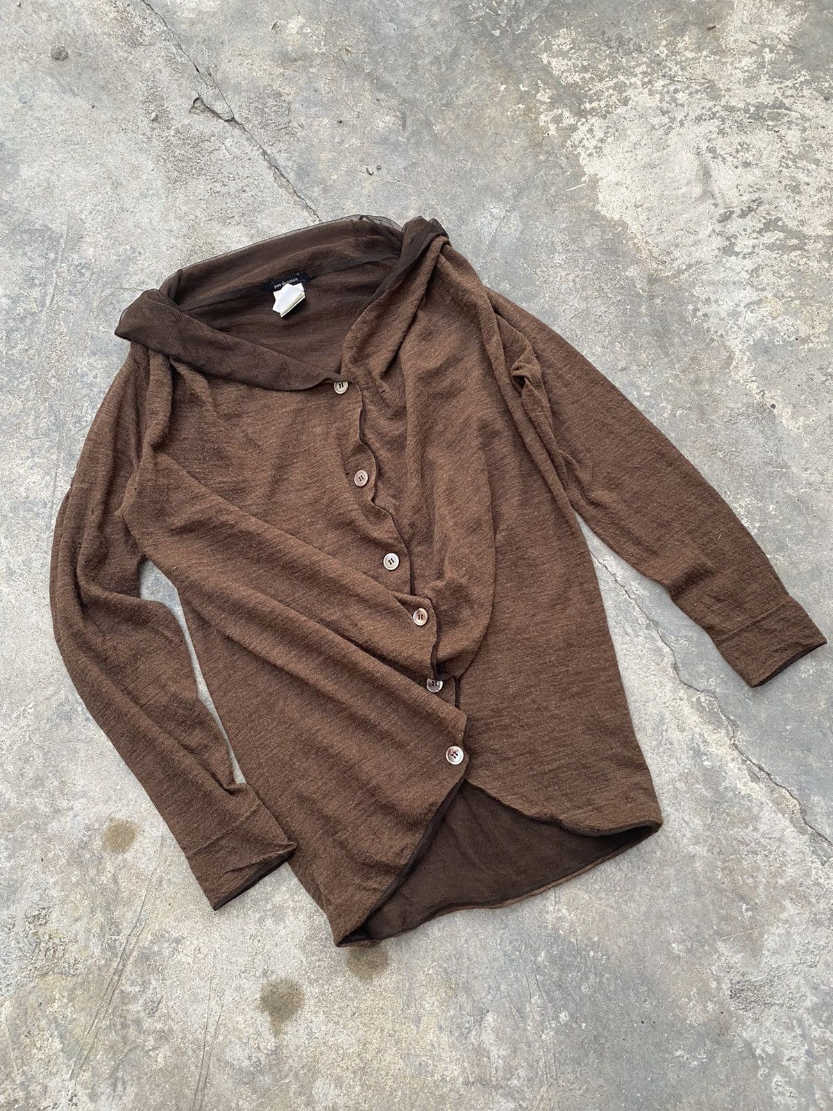 Pas de Calais Distressed Wool Double Layer Cardigan Size S / US 4 / IT 40 - 1 Thumbnail