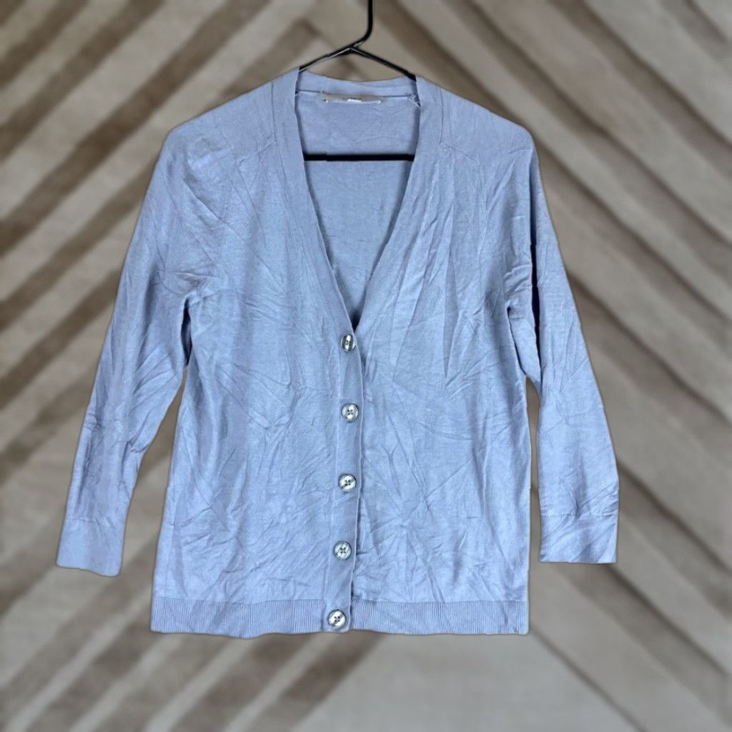 Loft VINTAGE LOFT Cardigan Gray V-Neck Button Down Long Sleeve Stretch Medium Womens Sweater Cardigan Knit Solid 3/4? Size M / US 6-8 / IT 42-44 - 1 Thumbnail