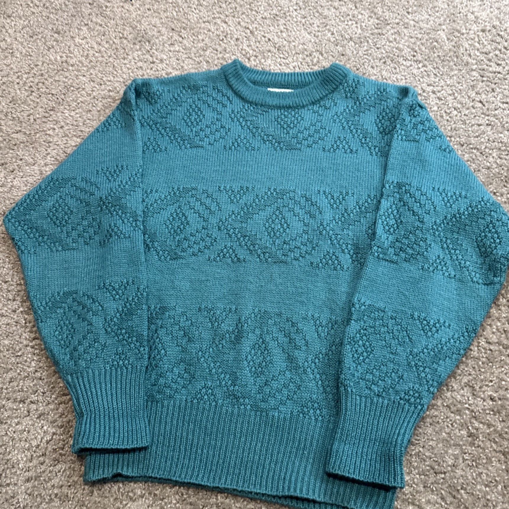 Saturdays NYC VINTAGE Saturdays Teal Blue Acrylic Knit Sweater Adult Large 80s 90s Pullover Unisex Mens Womens Size US L / EU 52-54 / 3 - 3 Thumbnail