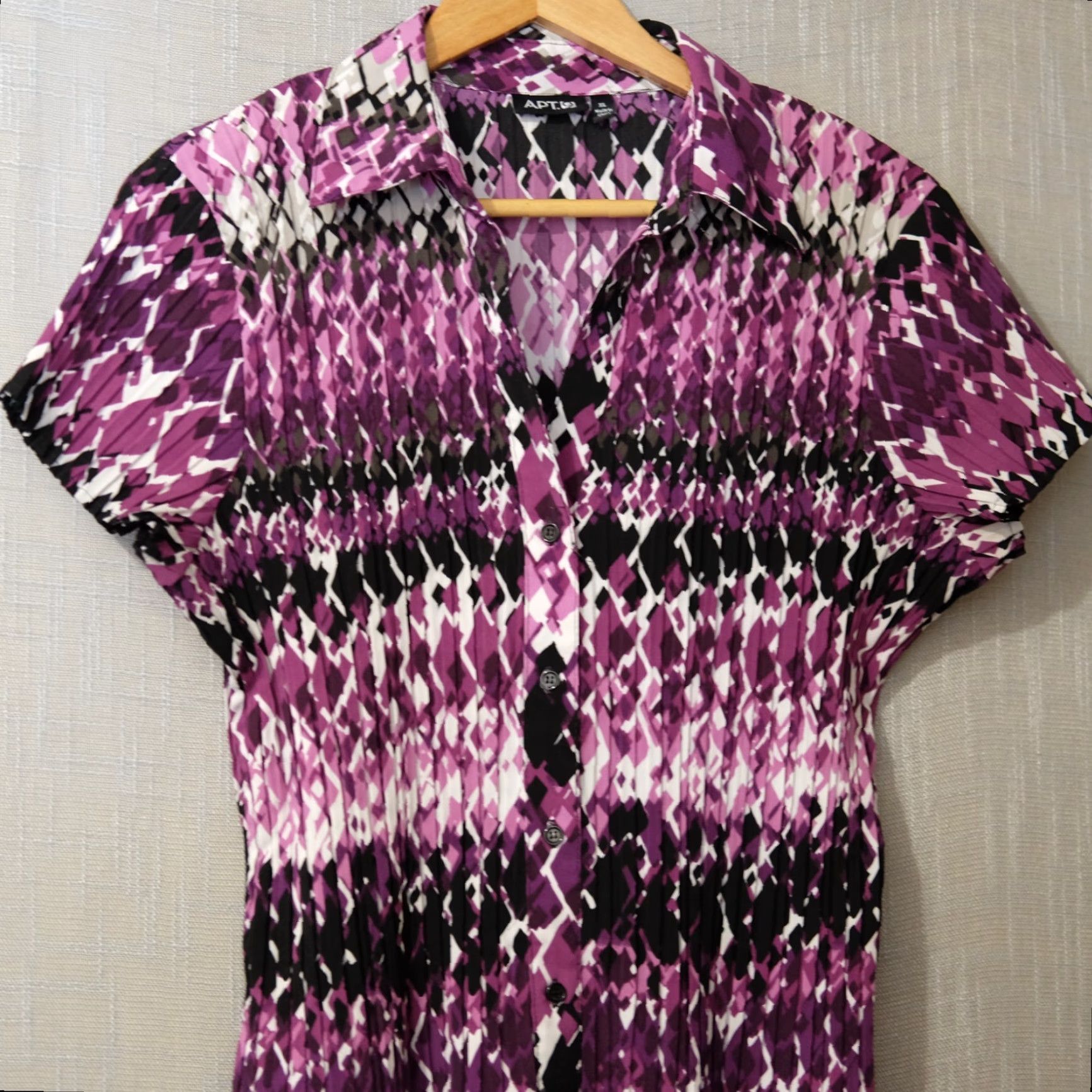 Vintage VINTAGE Apt 9 Crinkle Shirt Black/White/Grey/Purple Stretch Women's XL #H97-16 Size XL / US 12-14 / IT 48-50 - 2 Thumbnail