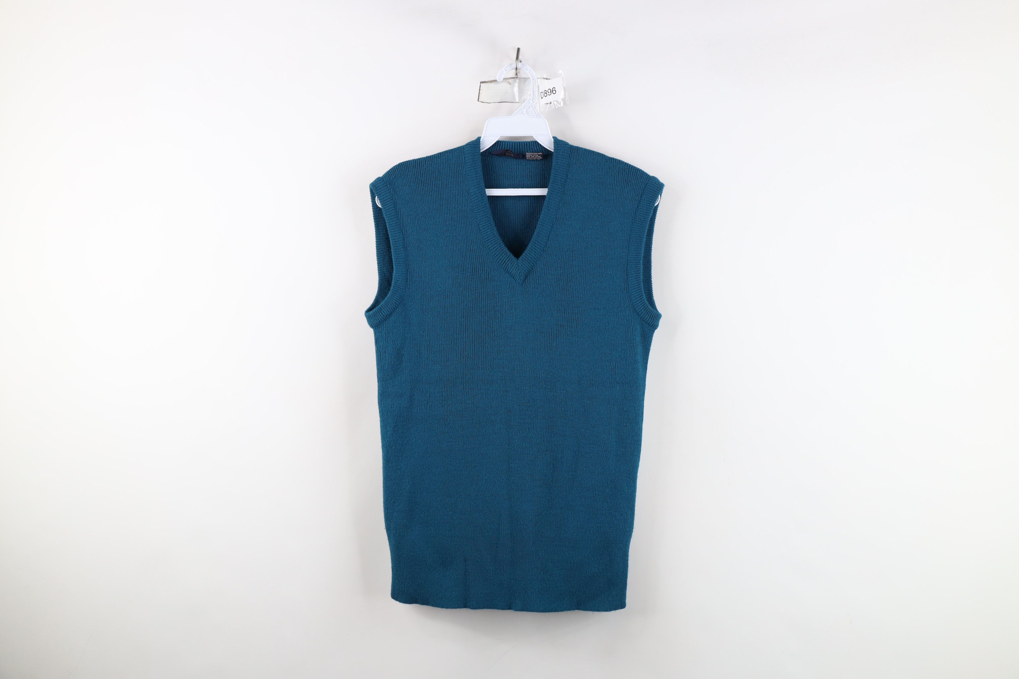 Vintage Vintage 70s Streetwear Blank Ribbed Knit Sweater Vest Teal Size M / US 6-8 / IT 42-44 - 1 Thumbnail