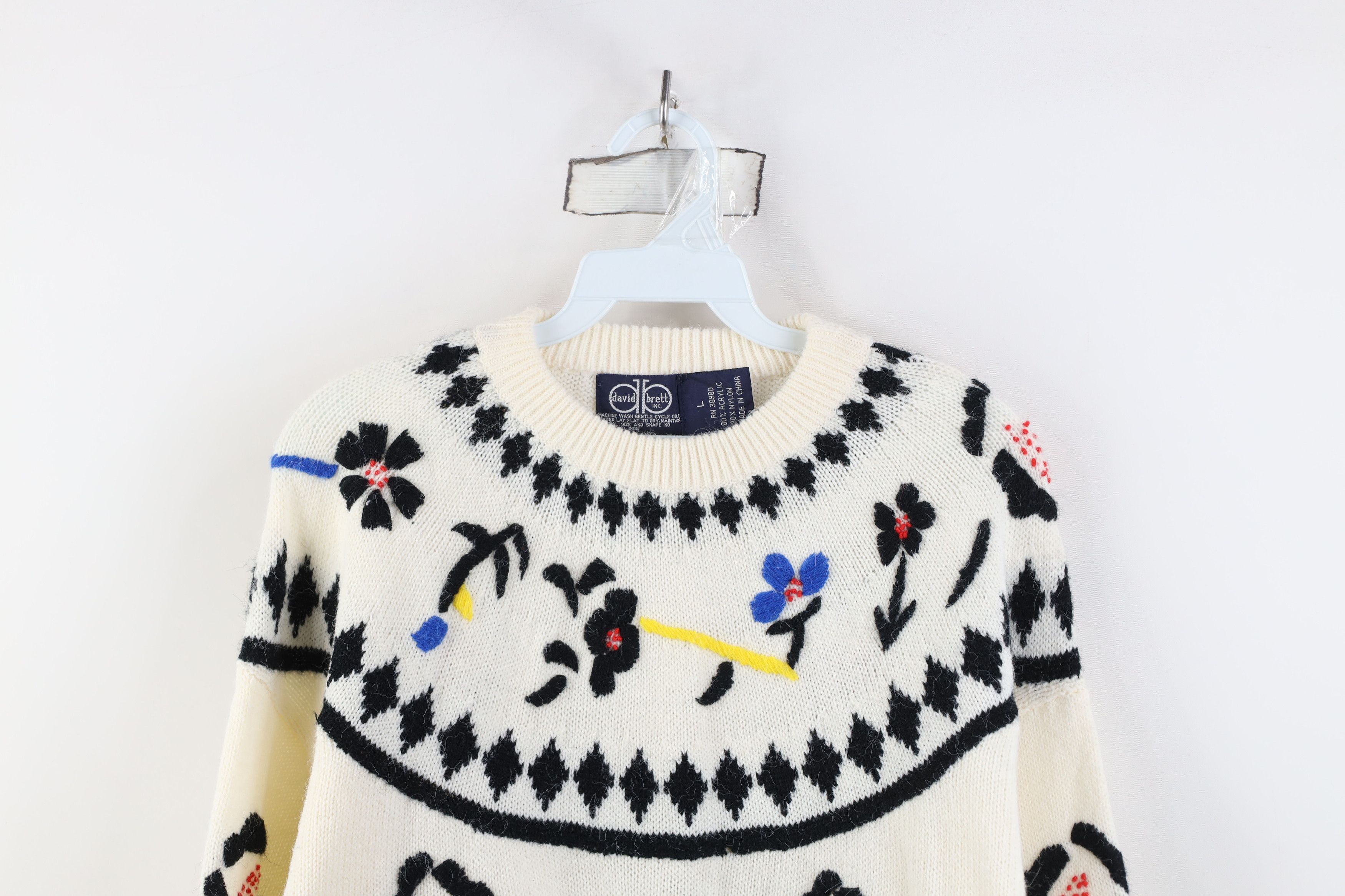 Vintage Vintage 70s Streetwear Abstract Flower Knit Sweater Size L / US 10 / IT 46 - 2 Thumbnail