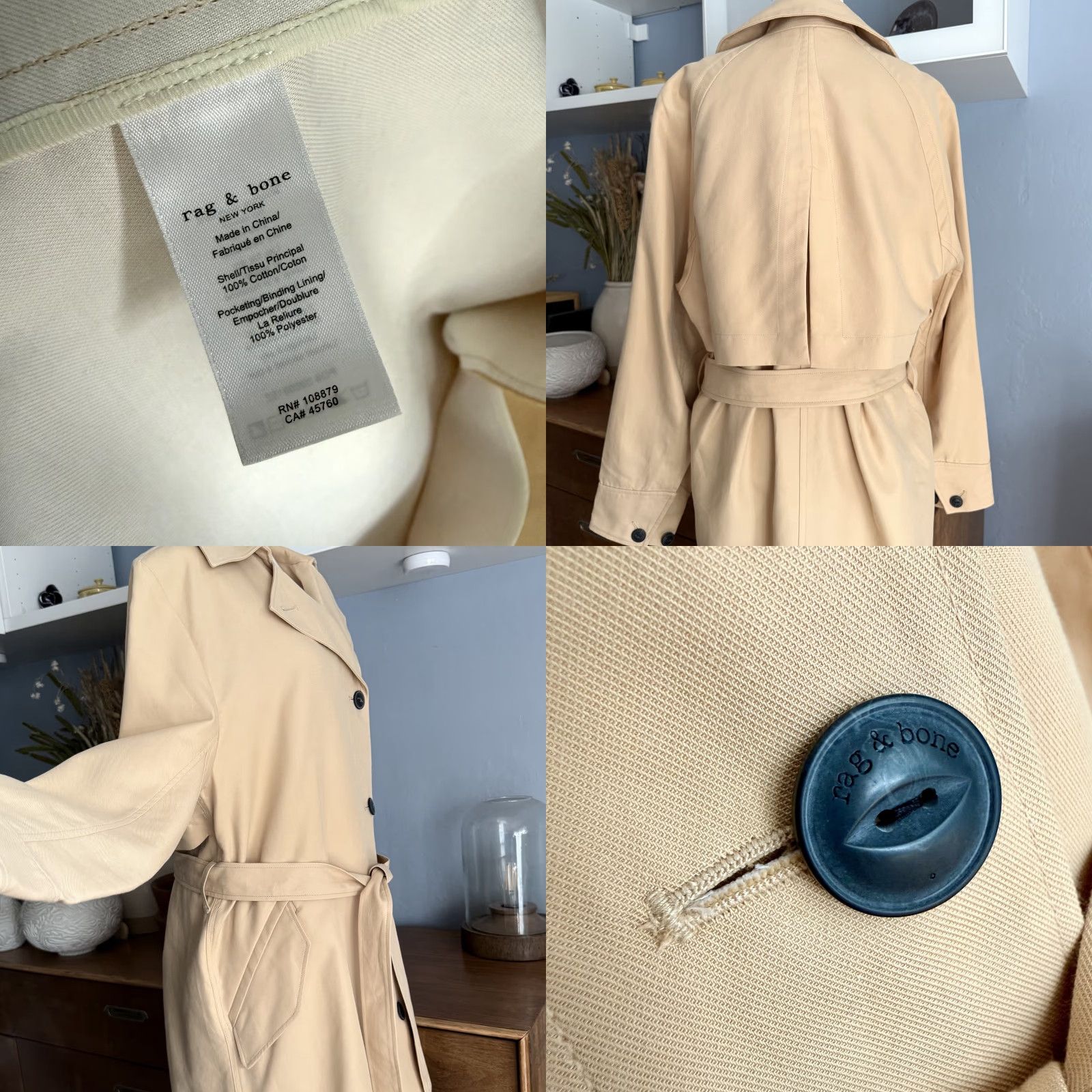 Rag & Bone Rag & Bone Trench Coat Women Beige Cotton Khaki Size M Classic Style 42”-47.5” 21” Pit to Pit Button Tie Coat Size M / US 6-8 / IT 42-44 - 8 Thumbnail