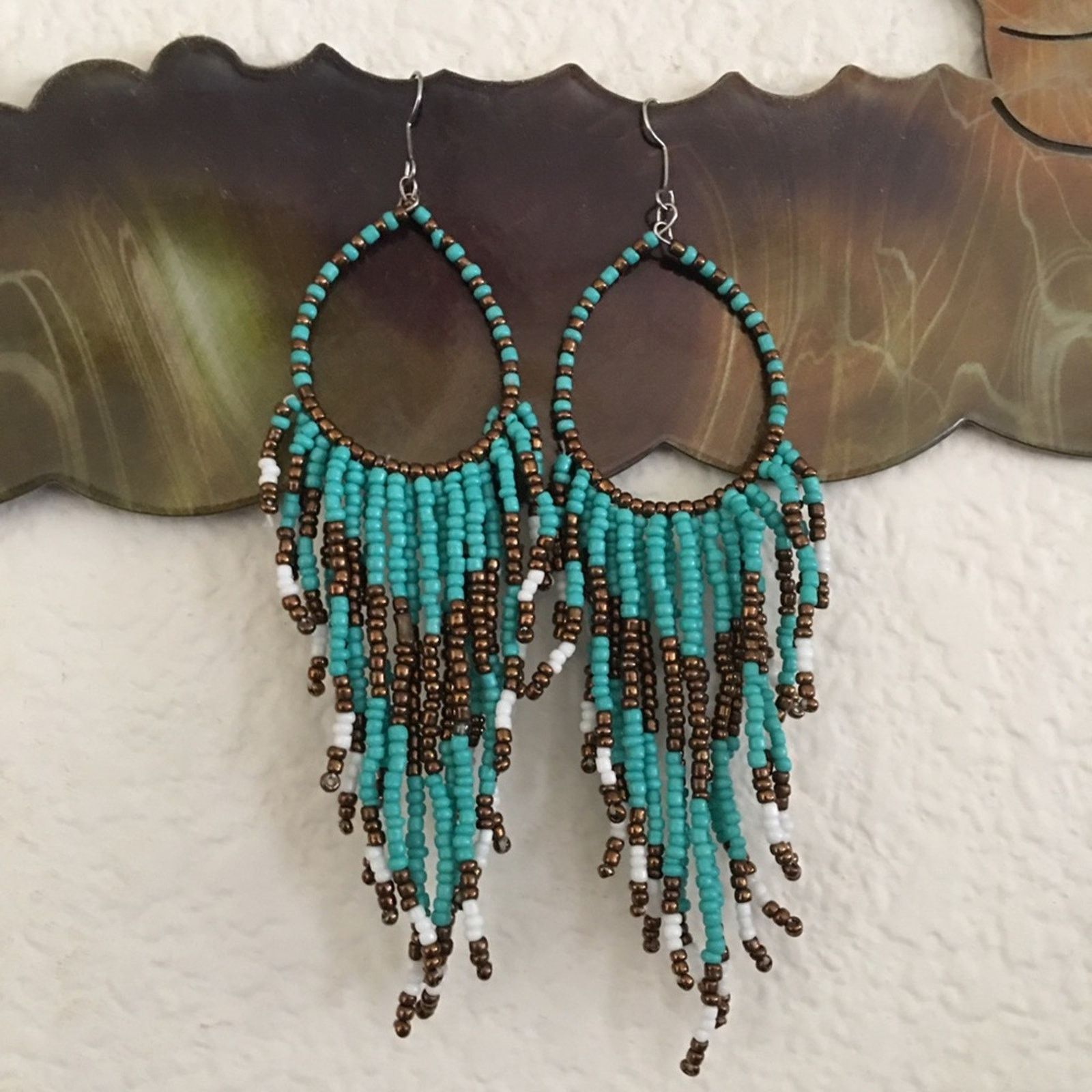 Jewelry Boho Seed Bead Dangle Fish Hook Earrings in Blue, Women's