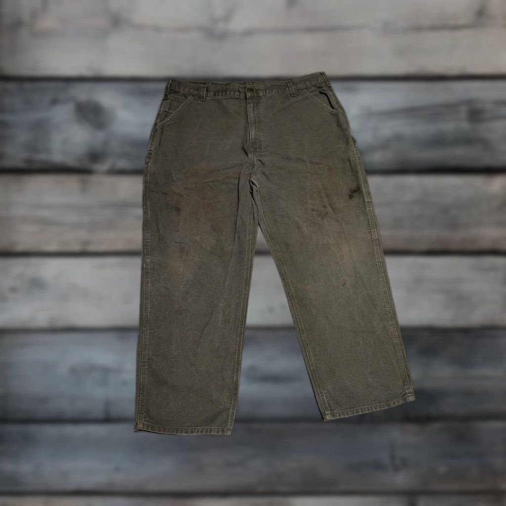 Carhartt VINTAGE Carhartt Pants Mens 42x30 Green Canvas Work Carpenter Relaxed 5-Pocket Denim/Dungaree Wide-Leg Logo Belt Loops 90s USA Grunge Vintage Mens Size US 42 / EU 58 - 1 Thumbnail