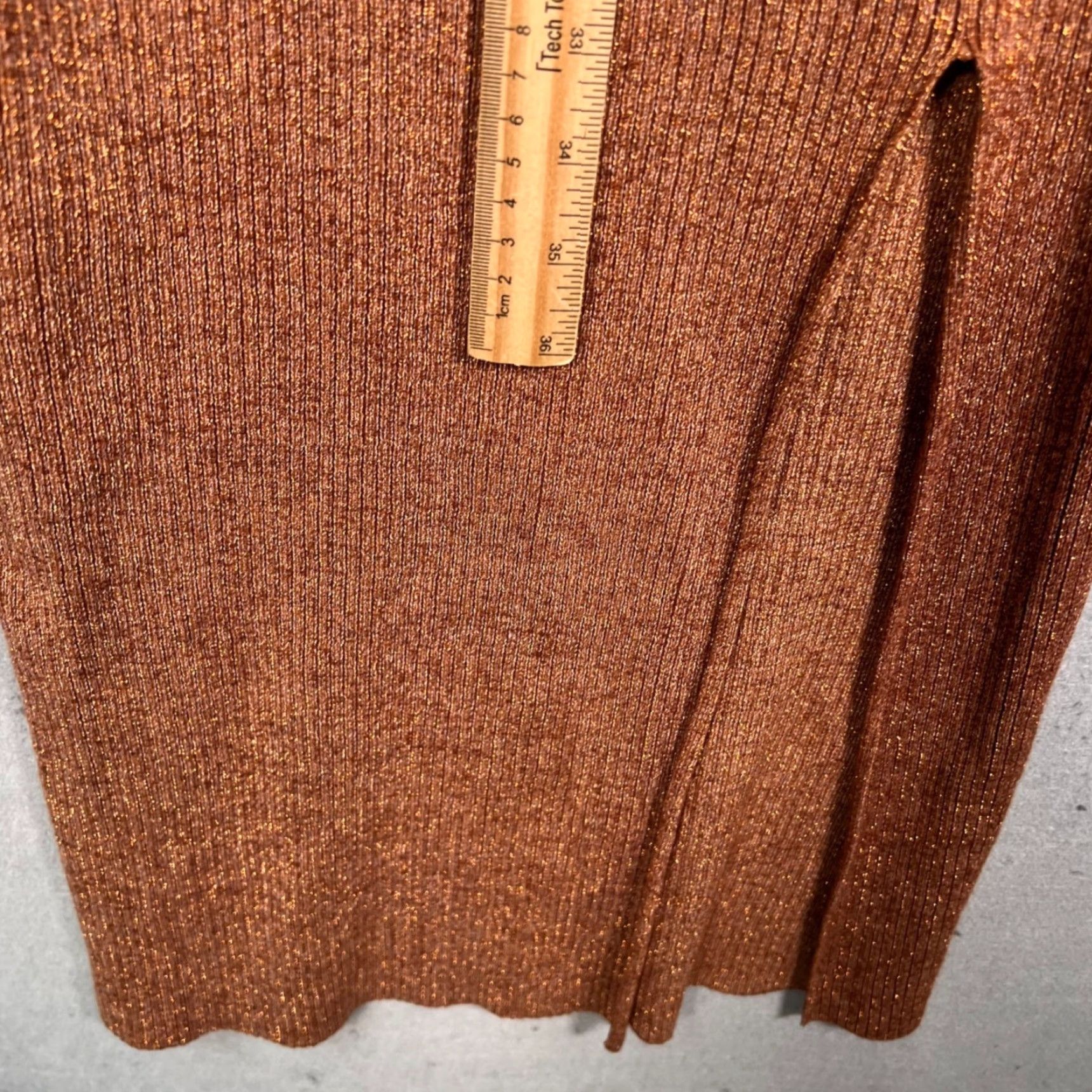 superdown Womens Superdown Halter Midi Dress Brown Metallic Knit Sleeveless Front Slit Slim Bodycon Party Cocktail - Adult XS/S/M/L? Size S / US 4 / IT 40 - 6 Thumbnail