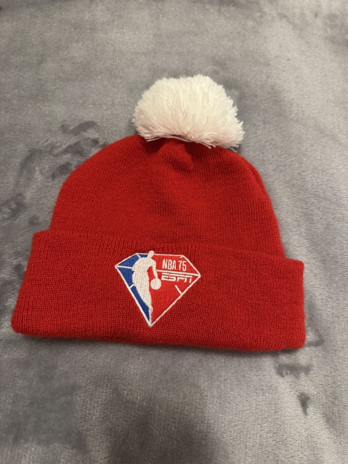 NBA NBA 75th Anniversary ESPN Red Knit Beanie Pom HatMade in USA Size ONE SIZE - 1 Thumbnail