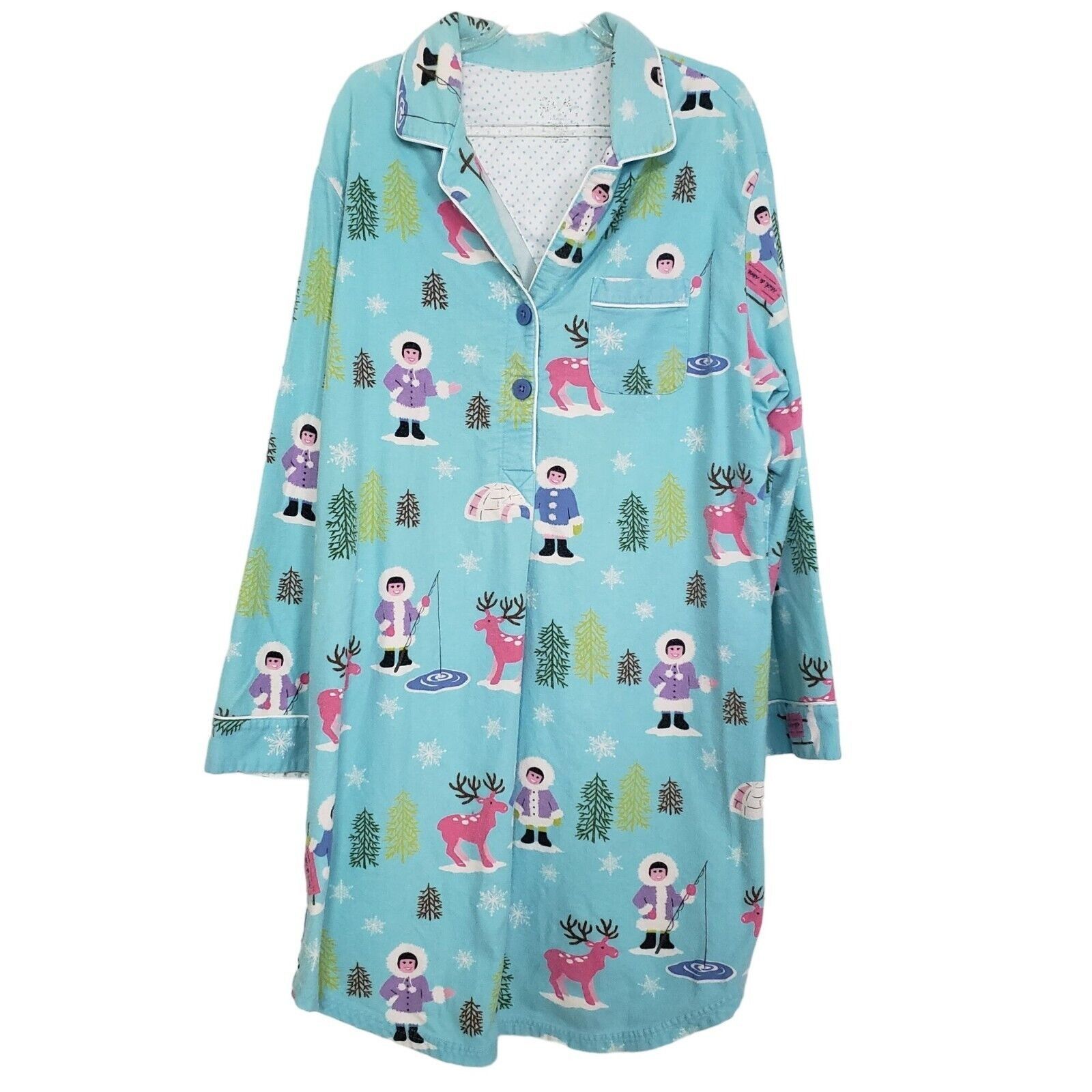 Designer Nick & Nora Eskimo Flannel Sleep Shirt Womens Size XXL Blue Size XXL / US 16-18 / IT 52-54 - 1 Thumbnail