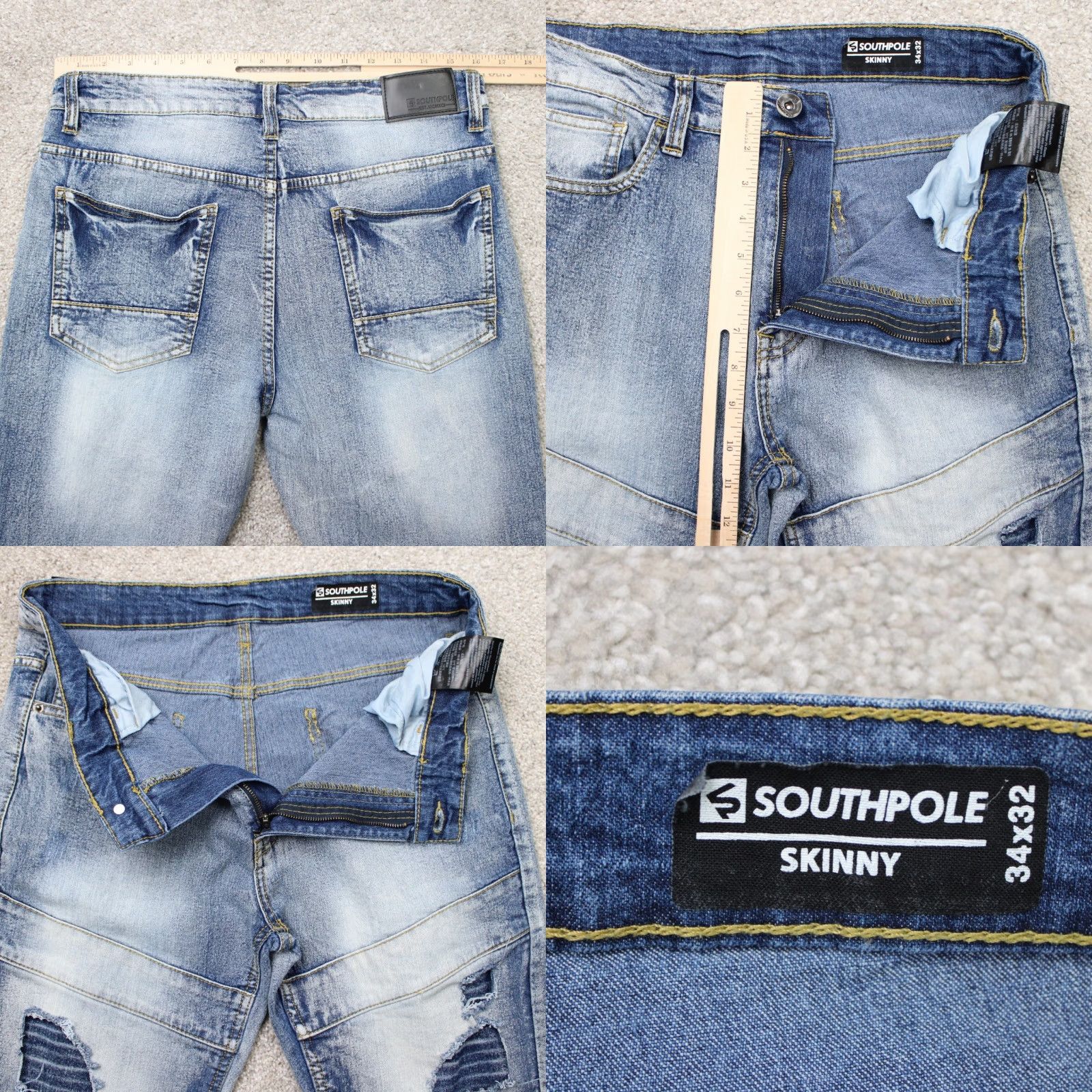 Southpole Southpole Jeans Mens 34x32 Blue Skinny Distressed Moto Stretch Denim Grunge Y2K Jeans Denim Distressed 90s Grunge Mens Size US 34 / EU 50 - 8 Thumbnail