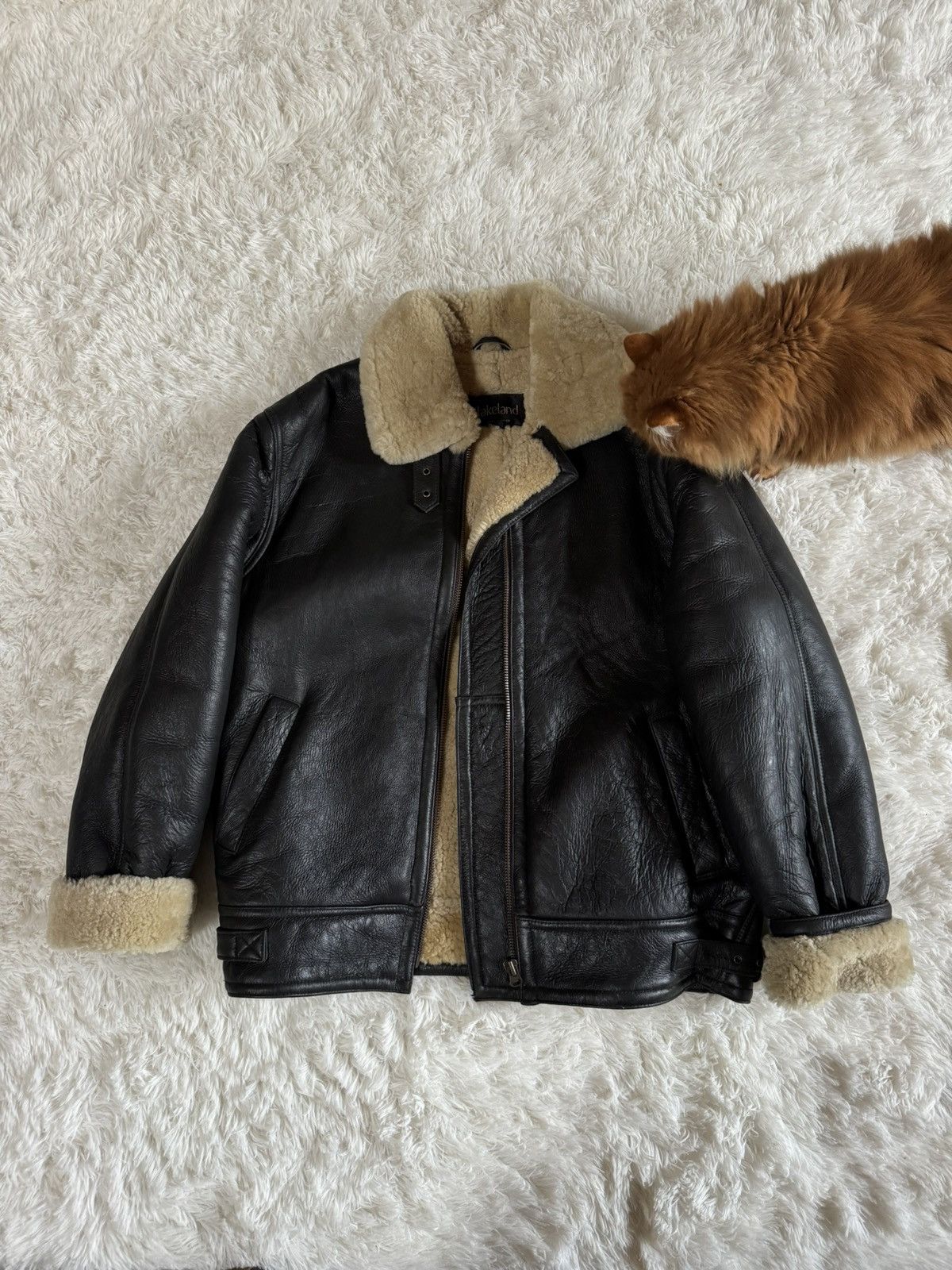 Japanese Brand Lakeland black leather shearling wool aviator jacket Size US L / EU 52-54 / 3 - 3 Thumbnail