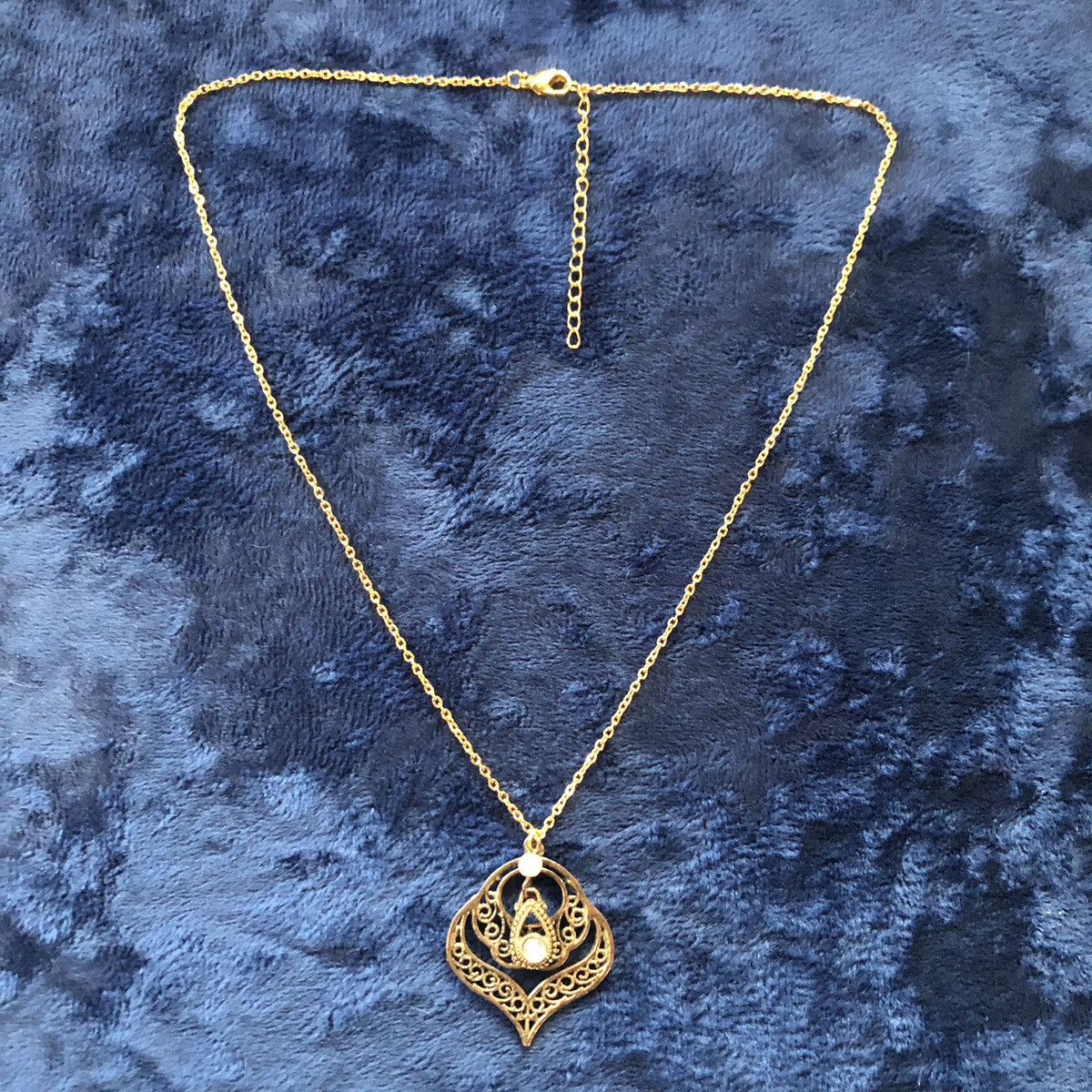 Handmade Handcrafted old golden brass filigree pendant necklace Size ONE SIZE - 5 Thumbnail