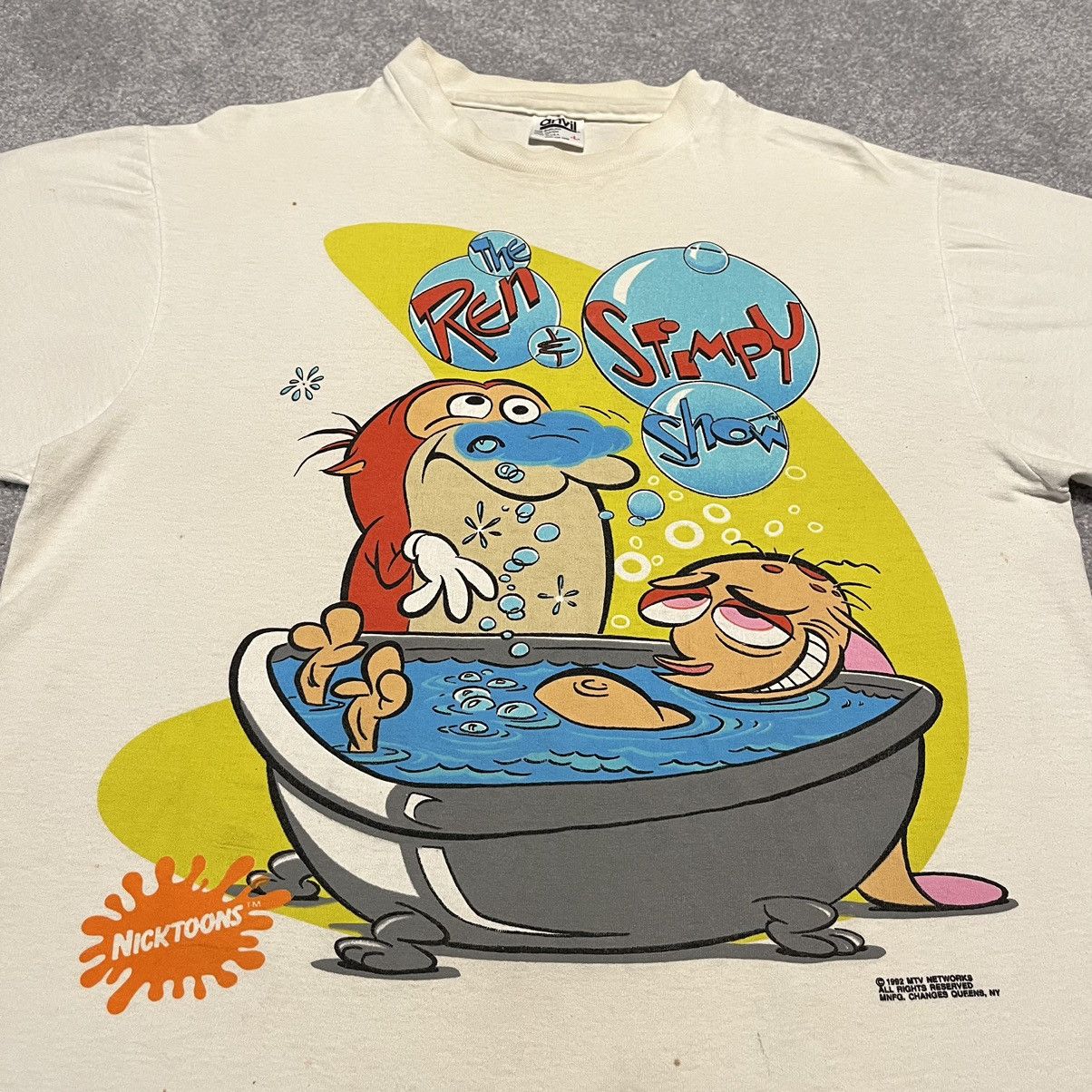 Nickelodeon Vintage 1990s Ren and Stimpy Show Nicktoons Bathtub Logo Tee Size US L / EU 52-54 / 3 - 2 Thumbnail
