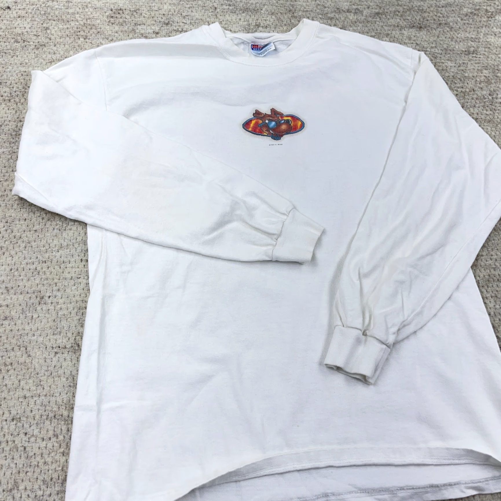 Hanes VINTAGE Hanes Shirt Men M White Knit Crew Neck 1990s 90s Outdoors American Dragon Salty Dog Surf Shop Long Sleeve Regular Fit Size US M / EU 48-50 / 2 - 7 Thumbnail