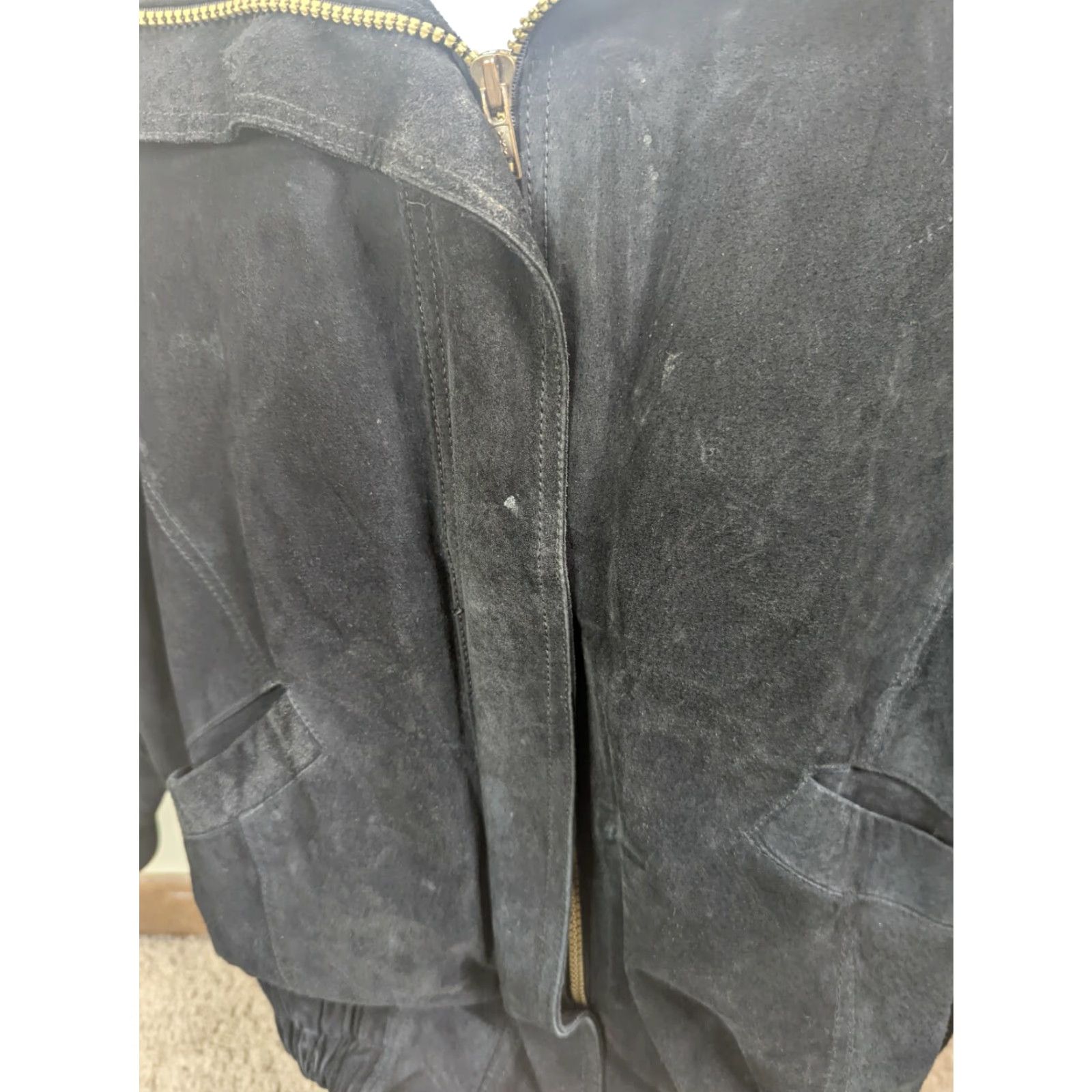 Vintage VINTAGE 80s Suede Leather Black Bomber Jacket Coat Shoulder Pads Men M Size US M / EU 48-50 / 2 - 4 Thumbnail