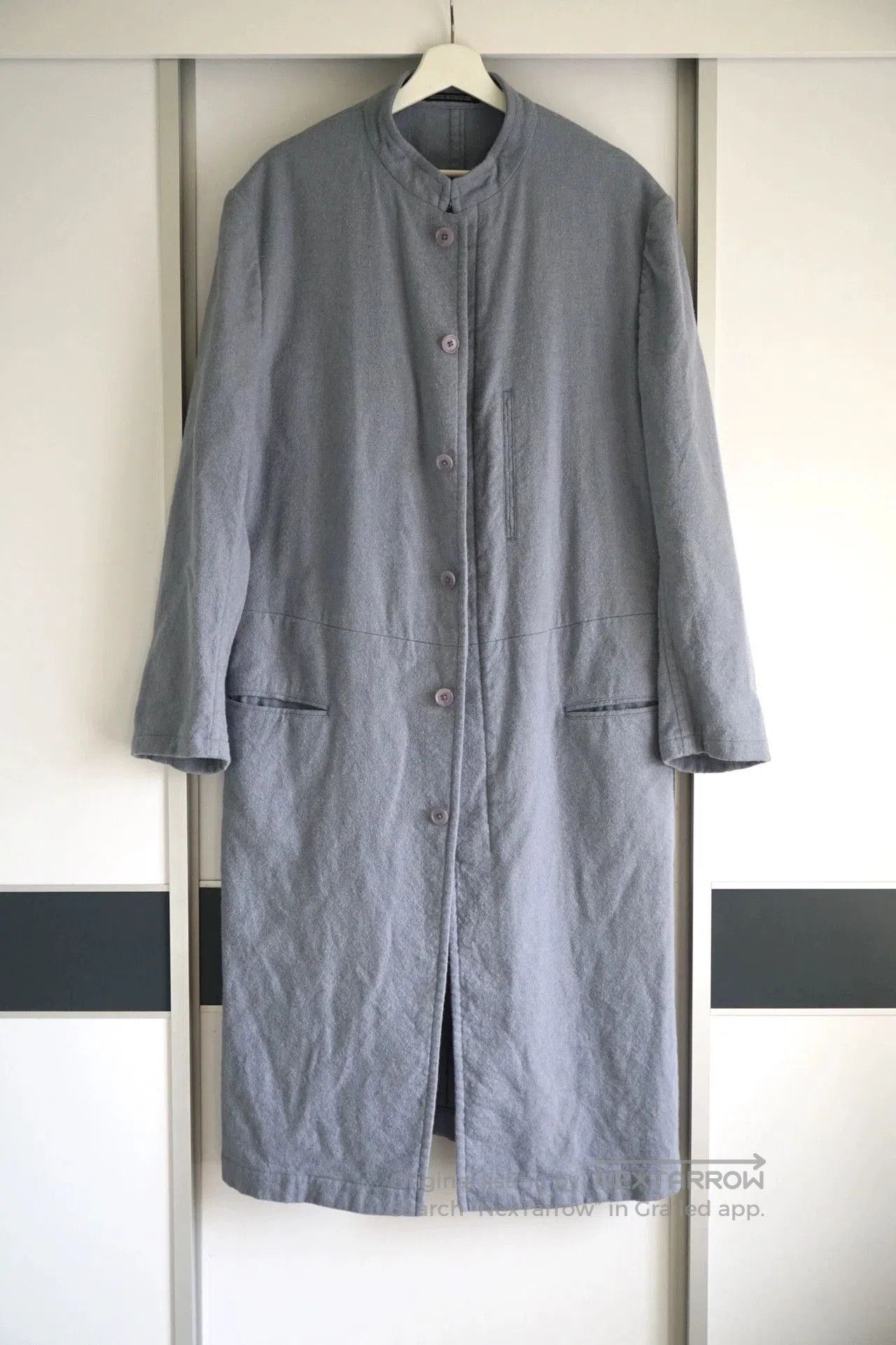 Yohji Yamamoto Fish Tail Coat in Misty Blue.