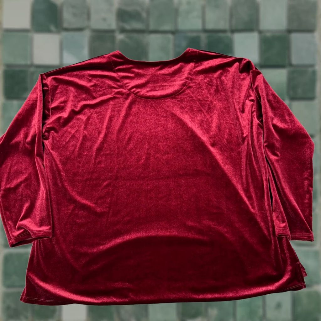 J. Jill J.Jill Red Velvet Long Sleeve Top Shirt Blouse L Holiday Christmas Tunic Womens Velour Crewneck Size L / US 10 / IT 46 - 1 Thumbnail