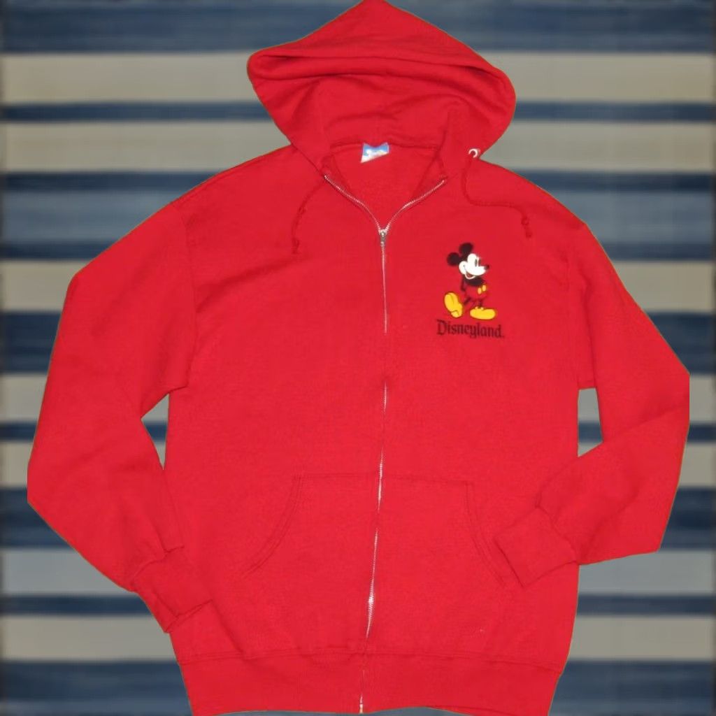 Disney Vtg 80s DISNEYLAND Red Full Zip Hoodie Sweater Large Size US L / EU 52-54 / 3 - 1 Thumbnail