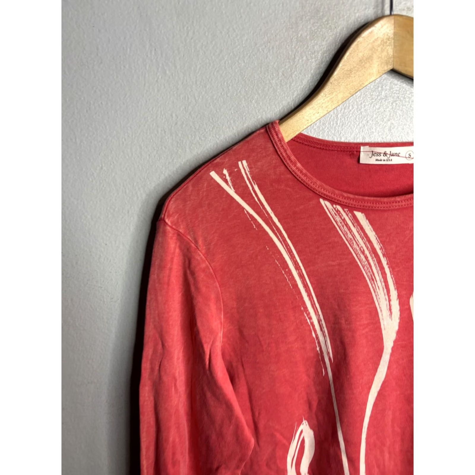 Vintage Jess & Jane Shirt Womens S Red Abstract Print 3/4 Sleeve Top Made USA Size S / US 4 / IT 40 - 2 Thumbnail