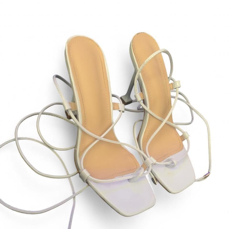 Other White Lace-up Block Heels Size US 8 / IT 38 - 4 Thumbnail
