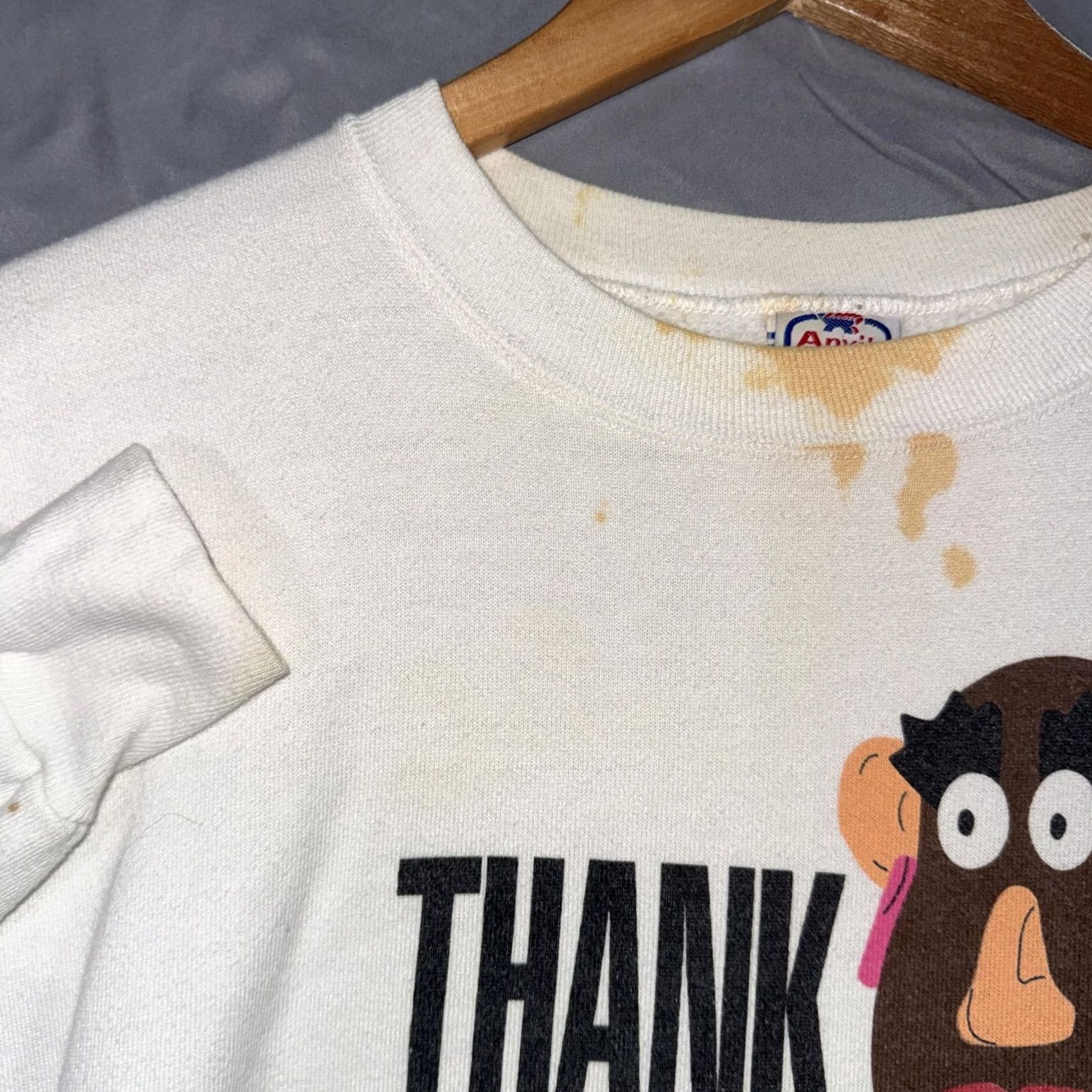 Anvil VINTAGE Anvil Sweatshirt Mens XL White Thank God Its Fryday Cartoon Graphic USA Size US XL / EU 56 / 4 - 6 Thumbnail
