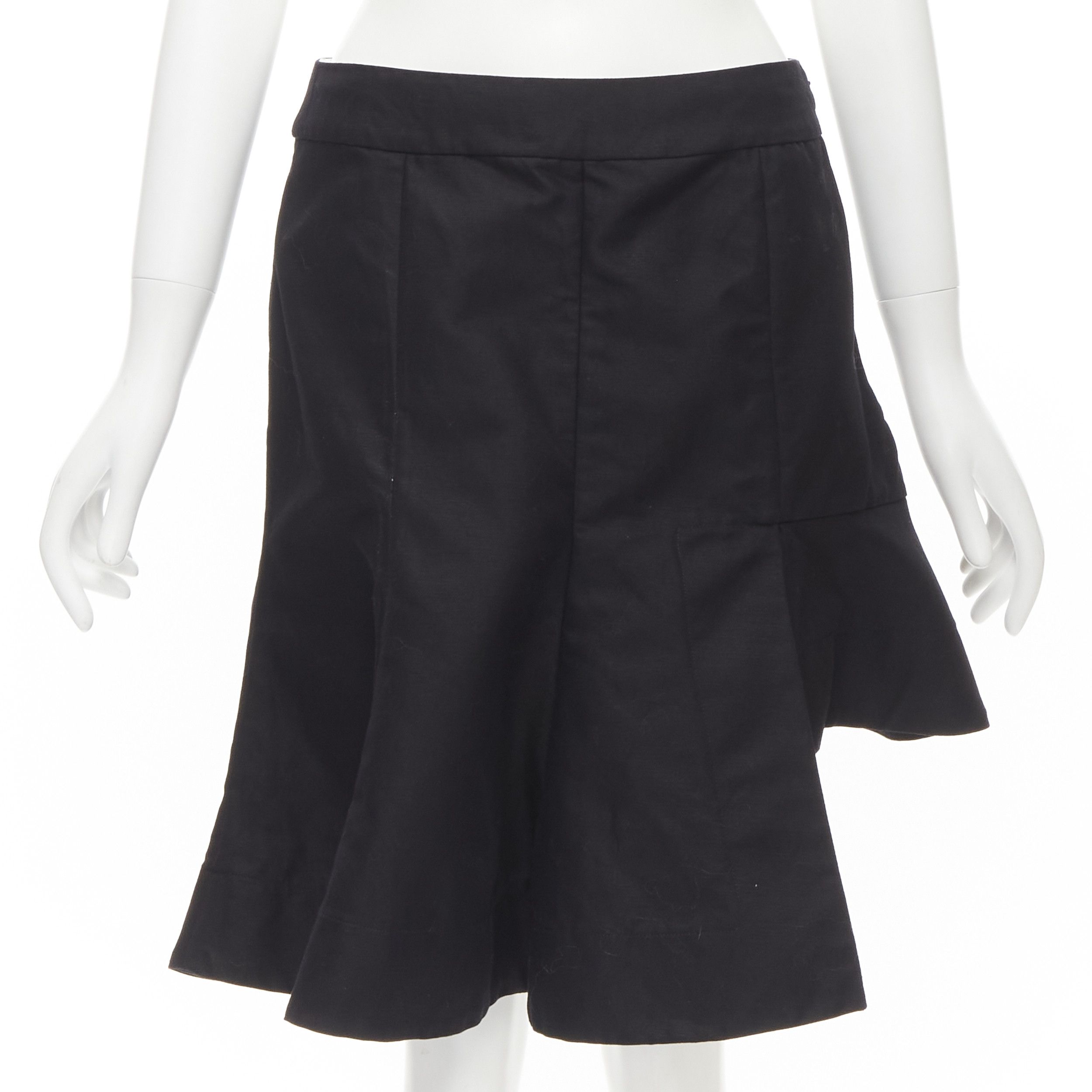 Marni MARNI black cotton linen asymmetric step hem pleated flared skirt IT42 S Size 28" / US 6 / IT 42 - 1 Thumbnail