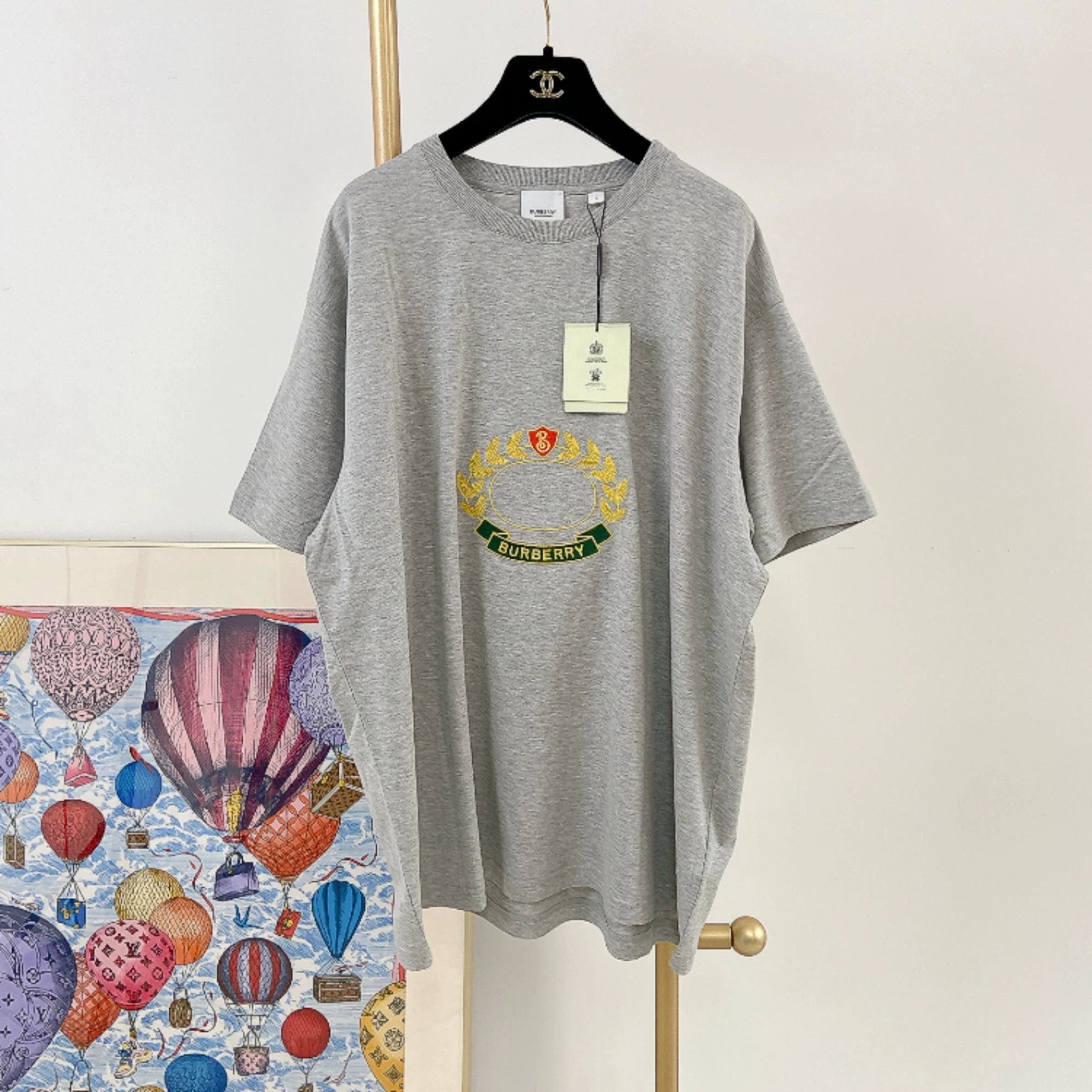 Burberry Burberry Gray Embroidered T-Shirt L with Tags 8062 Size US L / EU 52-54 / 3 - 1 Thumbnail