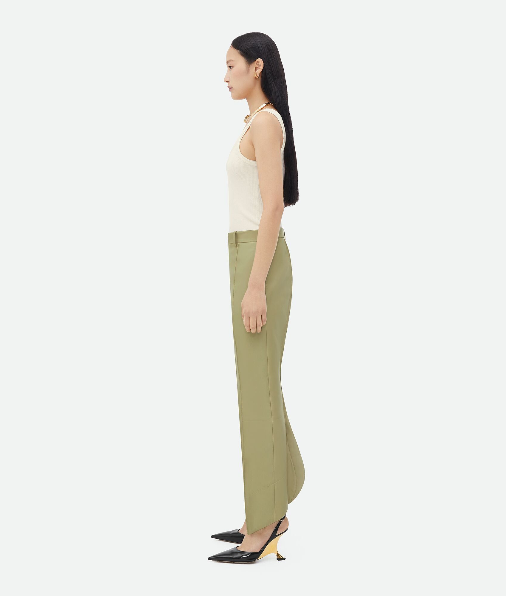 Bottega Veneta o1n1vont0325 Curved Shape Leather Trouser in Green Size 25" / US 0 / IT 36 - 2 Thumbnail