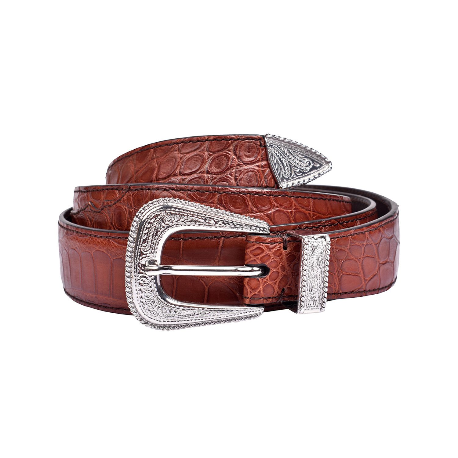 Brunello Cucinelli Brunello Cucinelli Croc Leather Sterling Silver Western Belt Size ONE SIZE - 1 Thumbnail