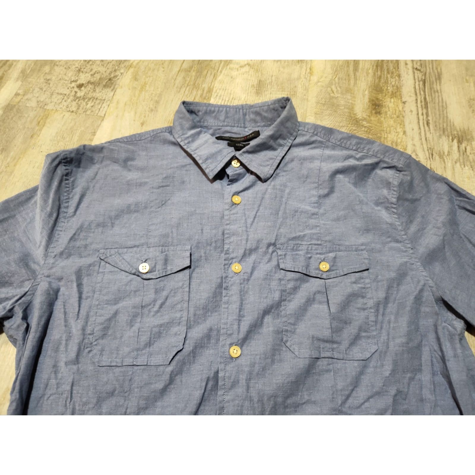 John Varvatos VINTAGE John Varvatos Men's Button Up Shirt Long Sleeve Dress Casual Formal Party L Blue Gray Size 42R - 6 Thumbnail