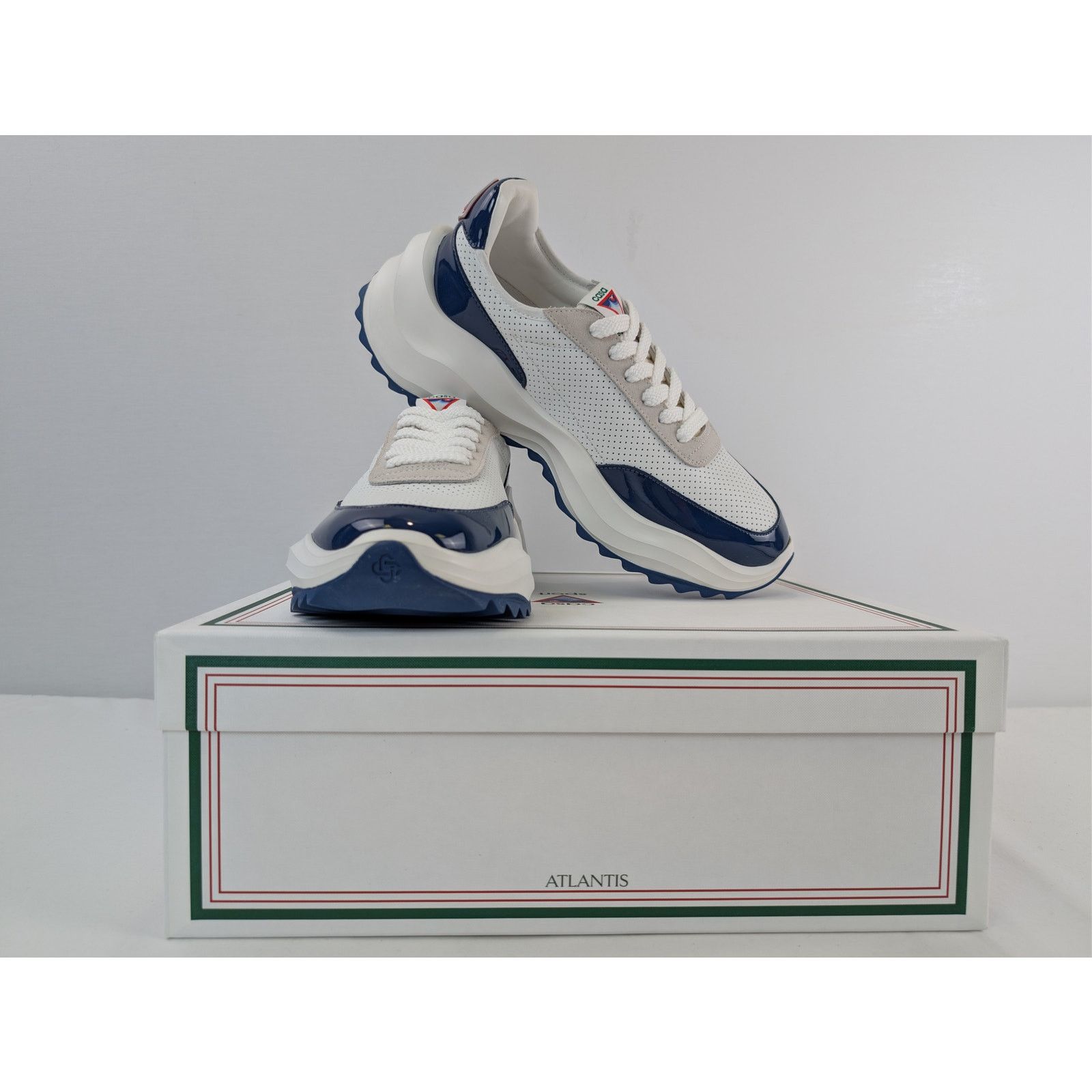 Casablanca o1rshd1 Leather Mens Atlantis Sneaker in White / Navy Size US 9.5 / EU 42-43 - 19 Thumbnail