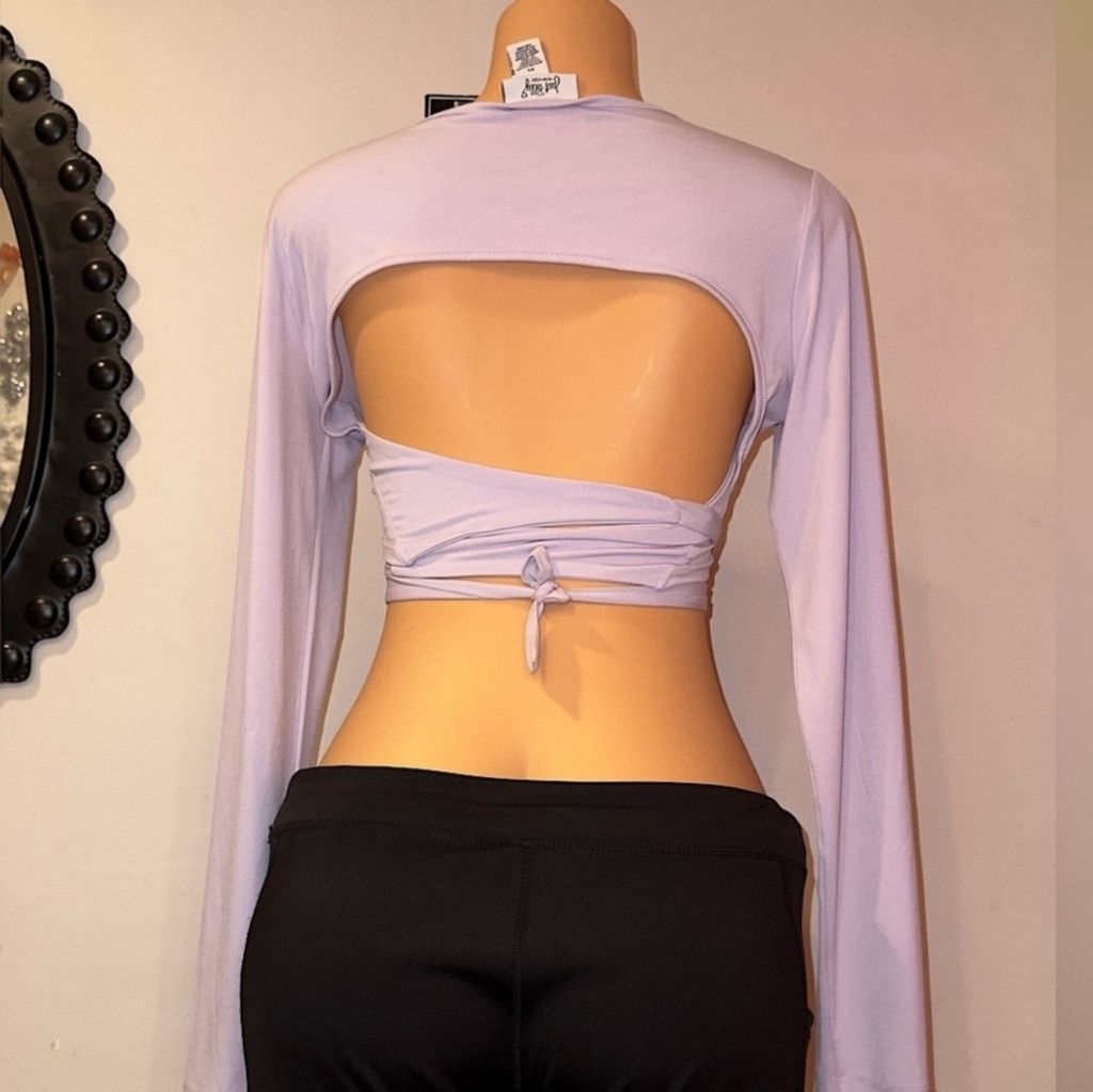 Other NWT Just Polly Lavender Long Sleeve Tie Waist Crop Top Size L / US 10 / IT 46 - 2 Thumbnail