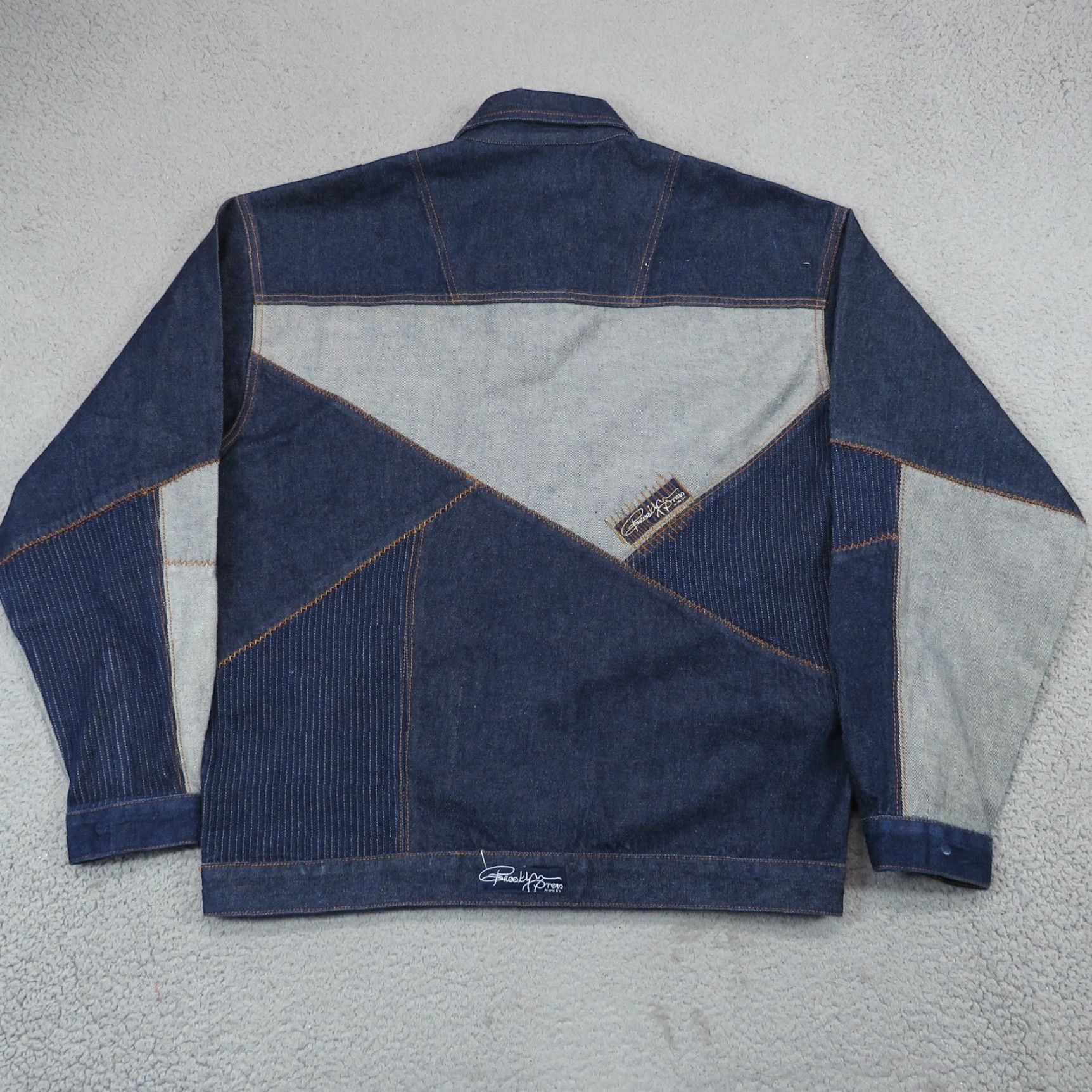 Express VINTAGE Brooklyn Xpress Jacket Men L Blue Denim Patchwork Streetwear BlackLabel? Size US 33 - 4 Thumbnail