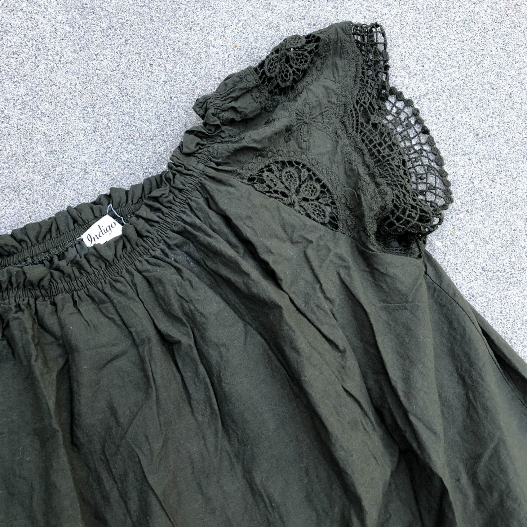Vintage INDIGO Crochet Short Sleeve Dress Women's 2X Green Boho Short Shirt Dress Bohemian 2X Womens Indig o Crochet Short Sleeve Dress Size 40" / US 18 - 3 Thumbnail
