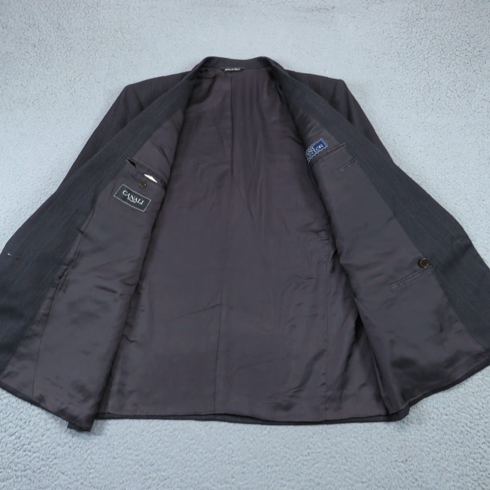 Canali VINTAGE Canali Milano Jacket 44R Charcoal Double-Breasted Wool Pinstripe Blazer Coat Men Size 44R - 6 Thumbnail