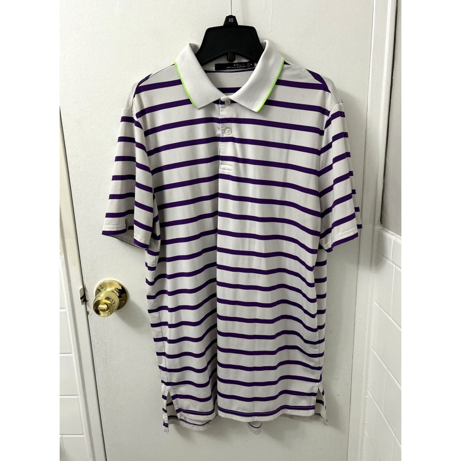 RLX Ralph Lauren RLX Ralph Lauren Polo Shirt Mens M White Purple Striped Short Sleeve Polo Golf Activewear Casual Mens Size US M / EU 48-50 / 2 - 2 Thumbnail