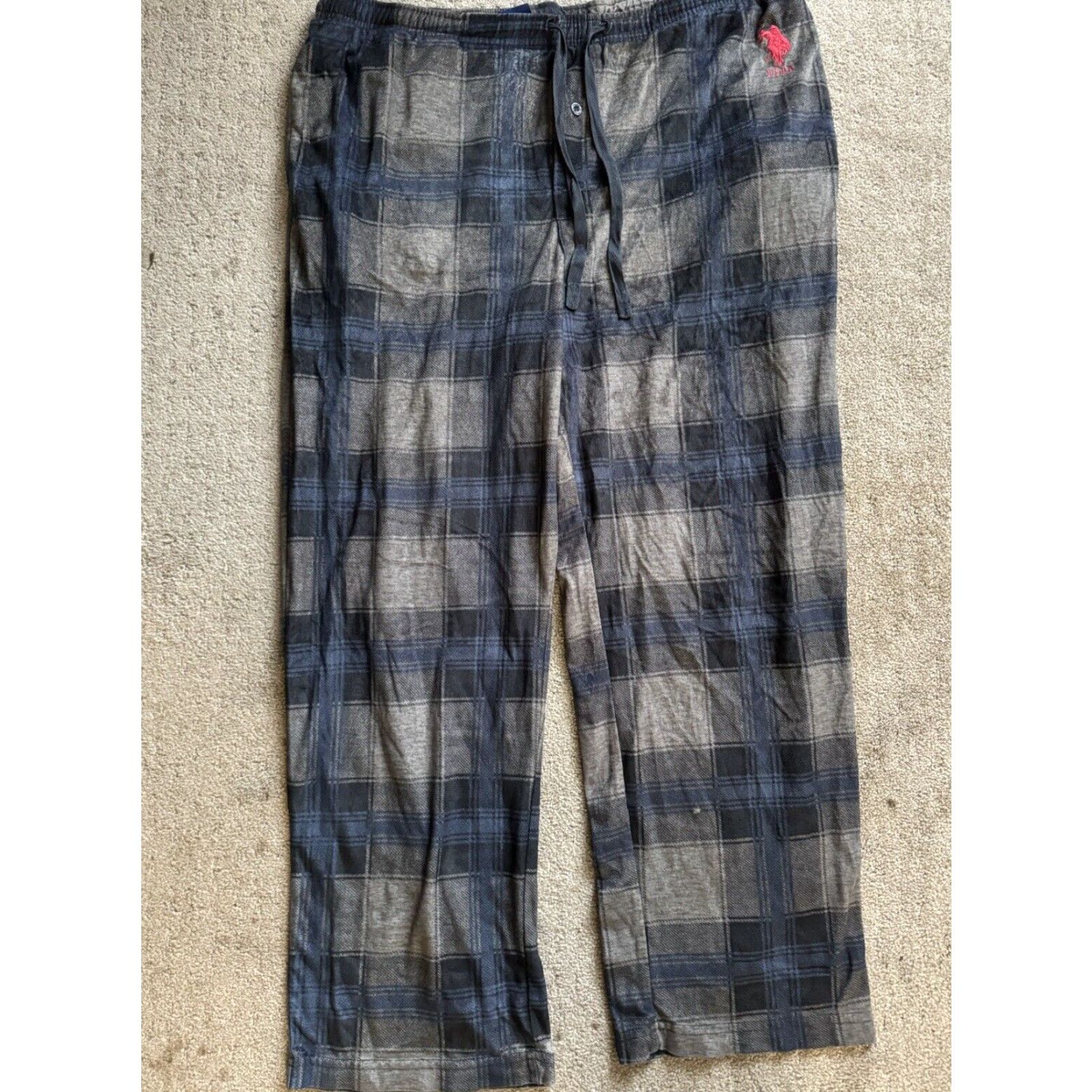 U.S. Polo Assn. U.S. Polo Assn Men's Lounge Pants Sleepwear Plaid Blue Gray XL Drawstring Polyester Nightwear Pants Mens Clothing Size US XL / EU 56 / 4 - 4 Thumbnail